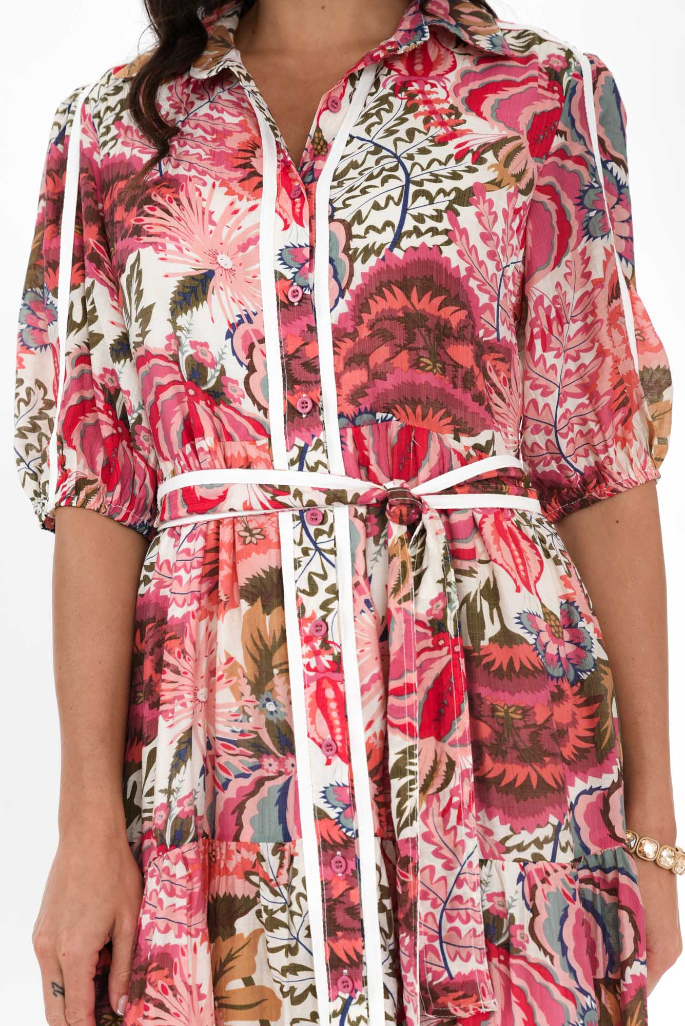 Nylah Pink Floral Cotton Blend Dress - Image 5