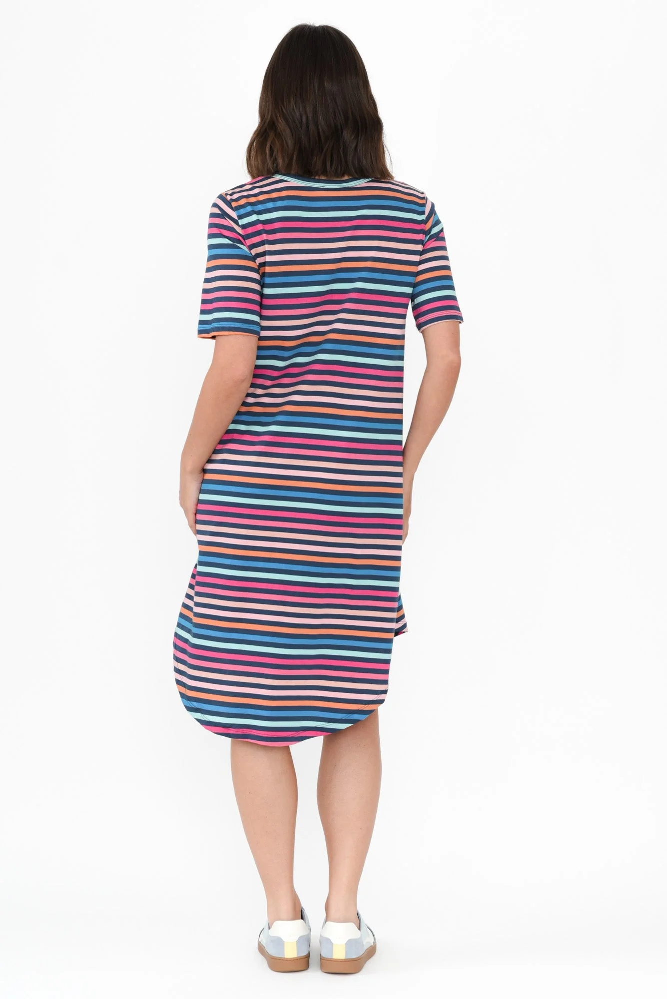 Nyree Blue Stripe Hi Lo Cotton Dress - Image 4