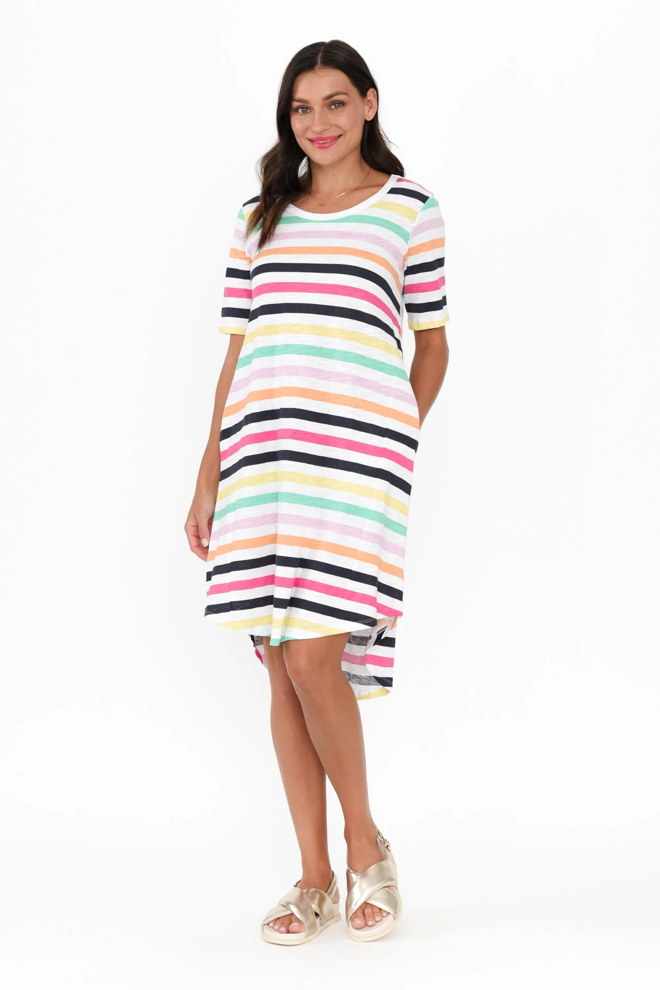 Nyree Rainbow Stripe Hi Lo Cotton Dress - Image 2