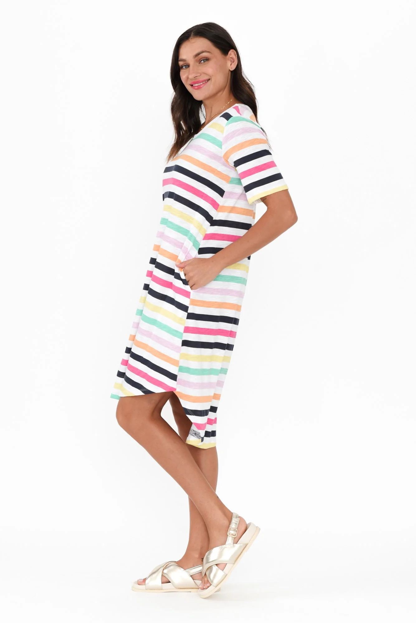 Nyree Rainbow Stripe Hi Lo Cotton Dress - Image 3