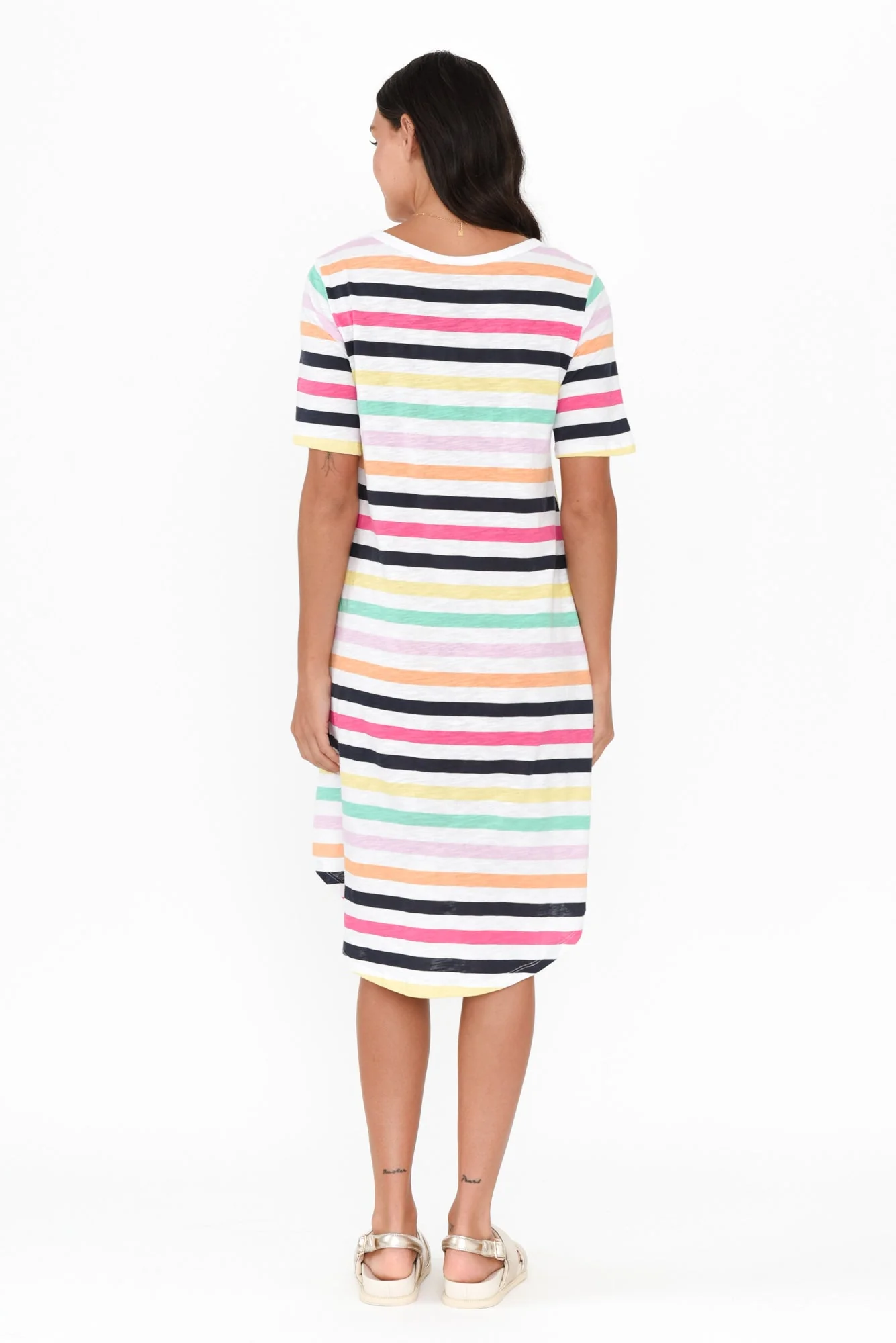 Nyree Rainbow Stripe Hi Lo Cotton Dress - Image 4