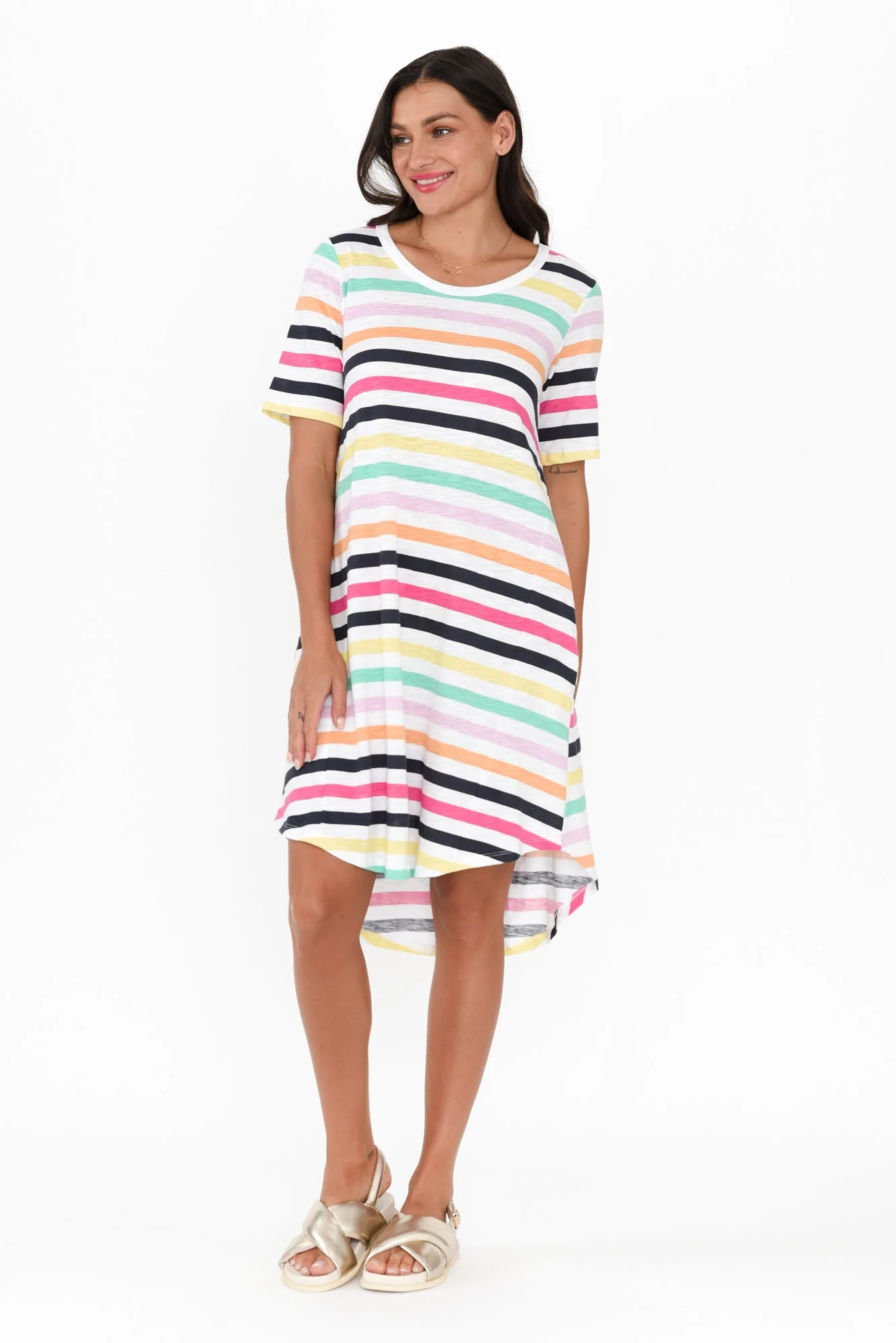 Nyree Rainbow Stripe Hi Lo Cotton Dress - Image 6