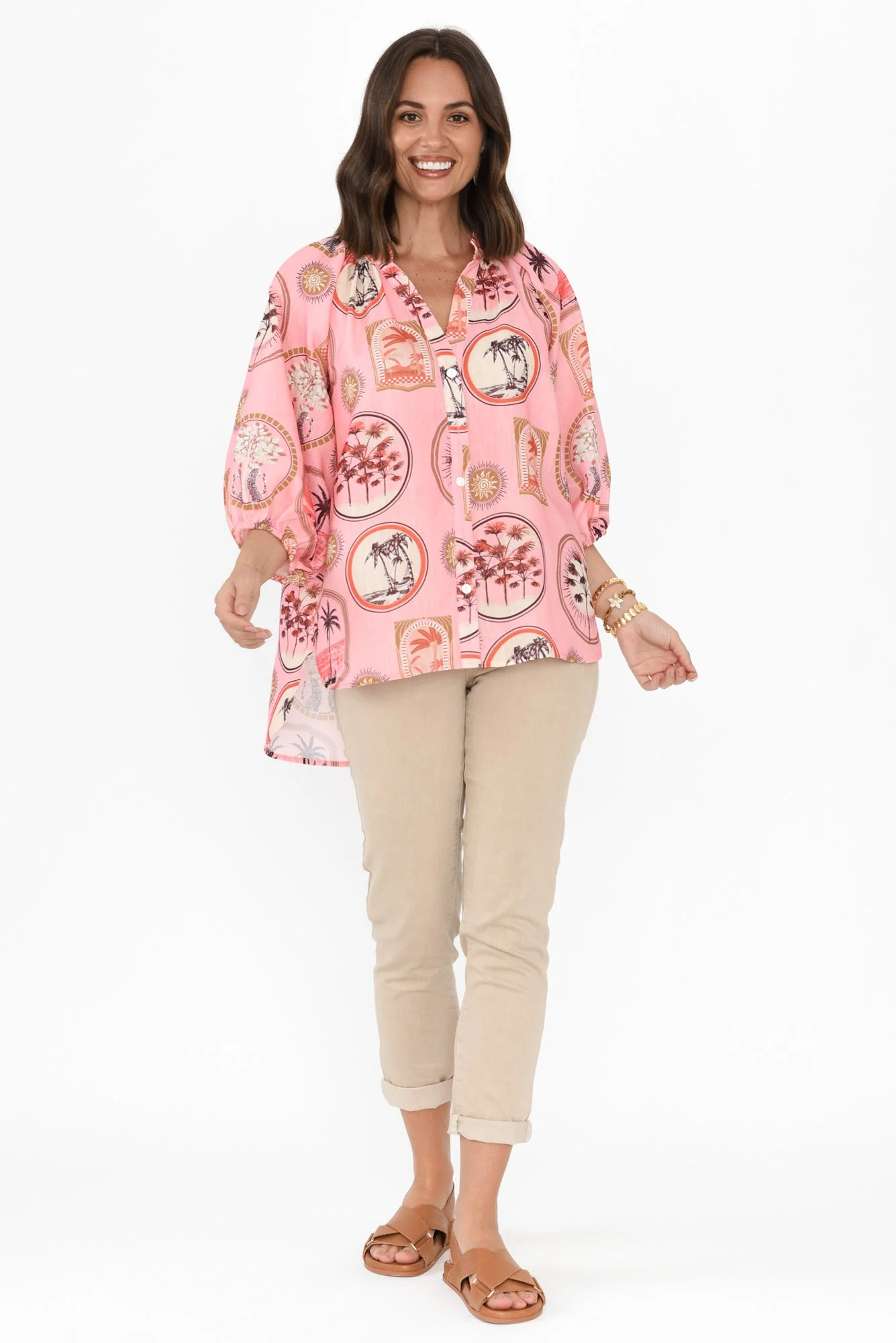 Nyssa Pink Tropical Linen Blend Shirt - Image 2