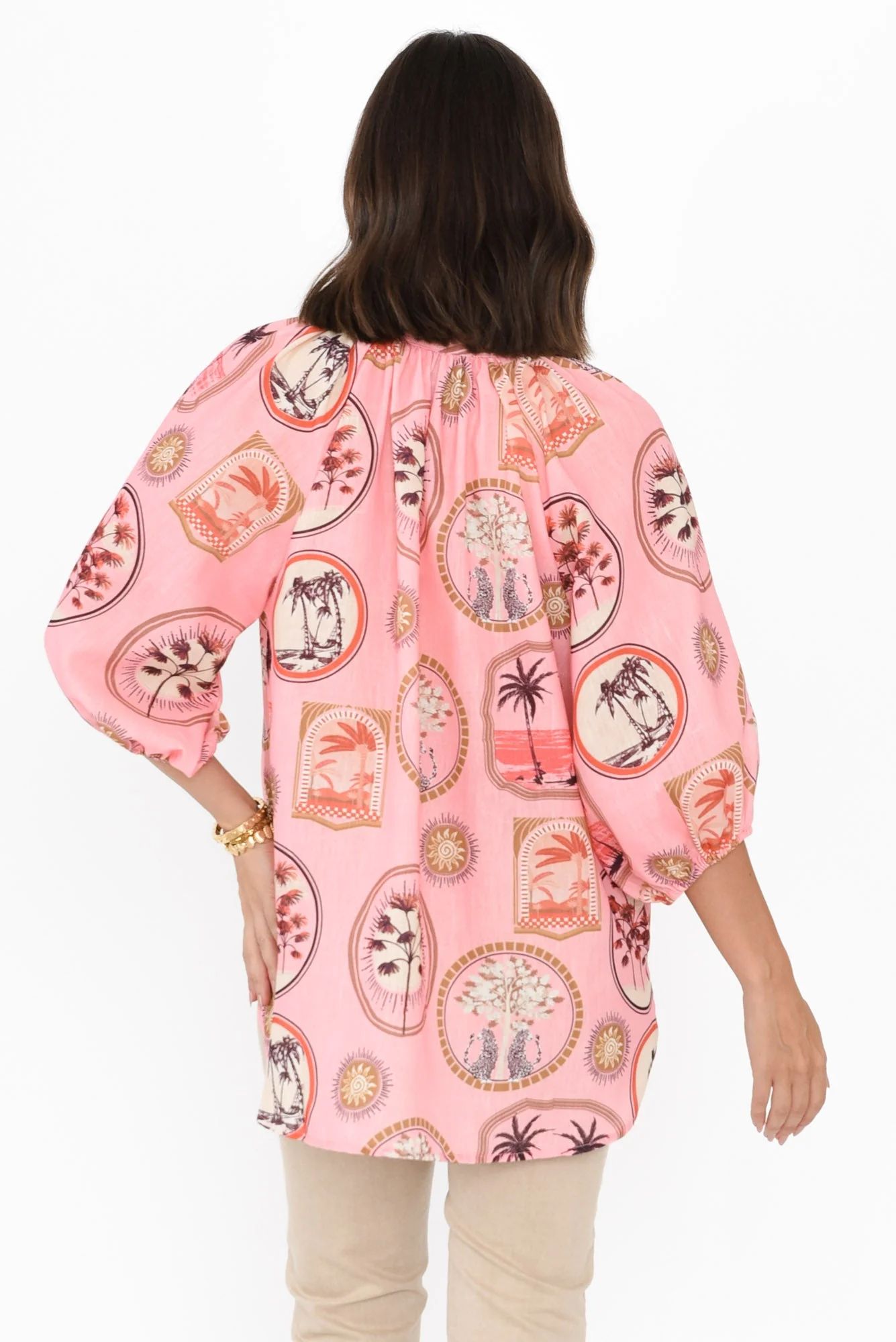 Nyssa Pink Tropical Linen Blend Shirt - Image 4