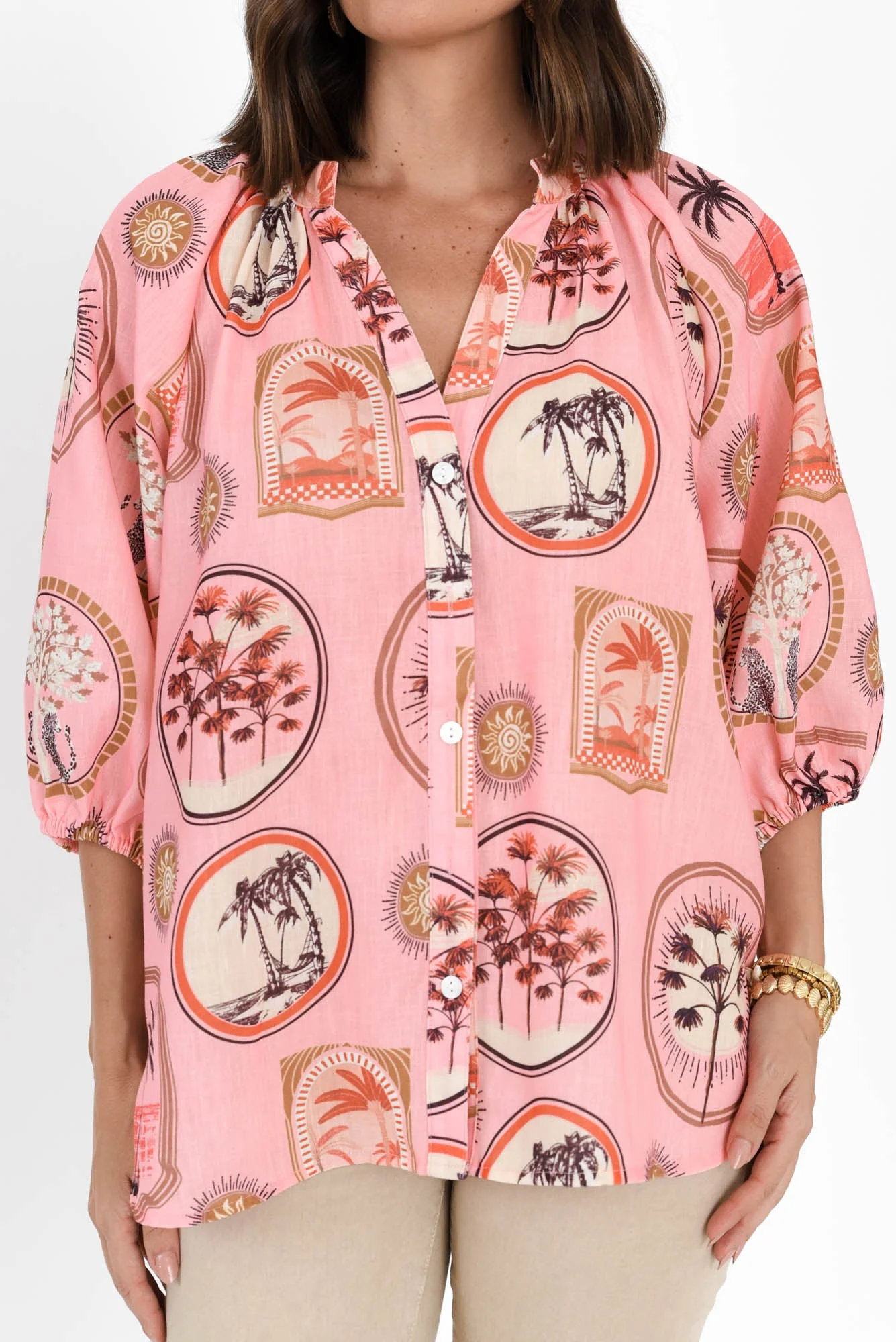 Nyssa Pink Tropical Linen Blend Shirt - Image 5