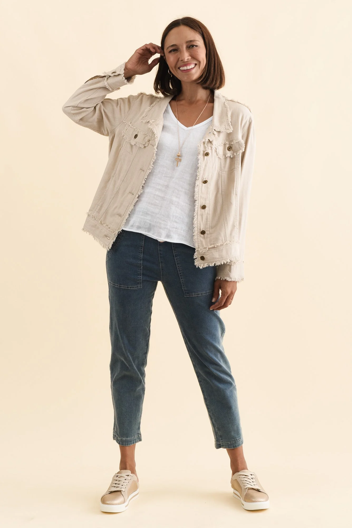 Oakley Beige Linen Frayed Jacket - Image 6