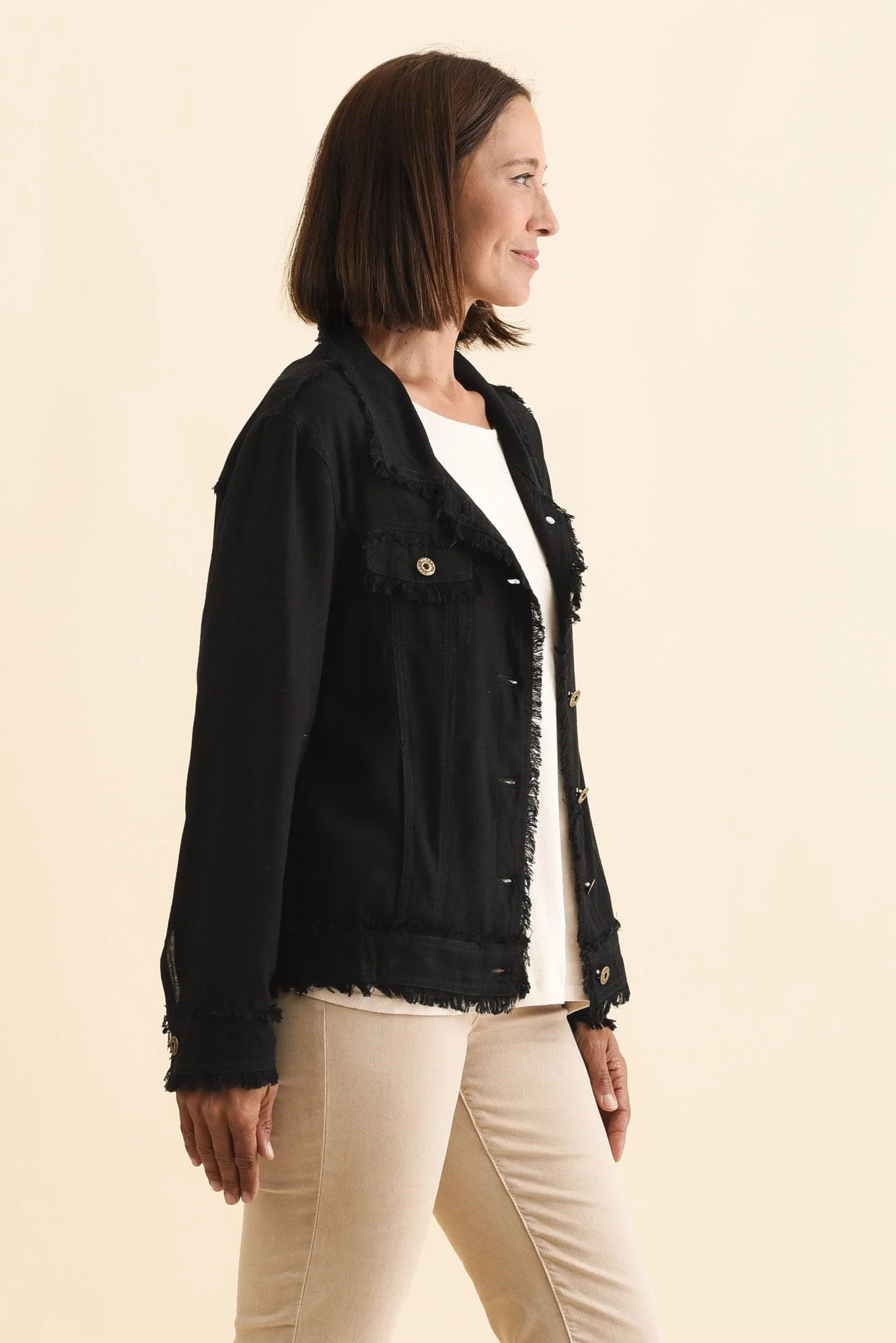 Oakley Black Linen Frayed Jacket - Image 3