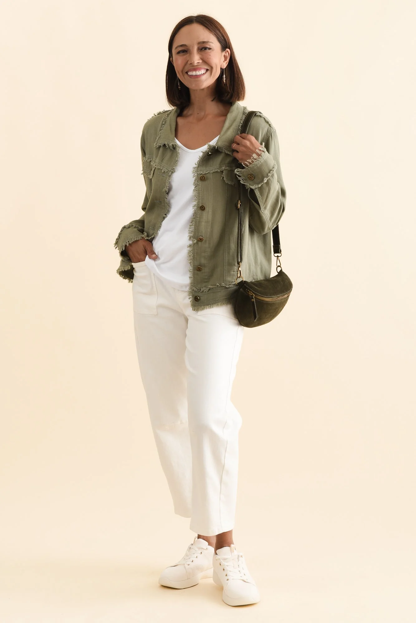 Oakley Khaki Linen Frayed Jacket - Image 2