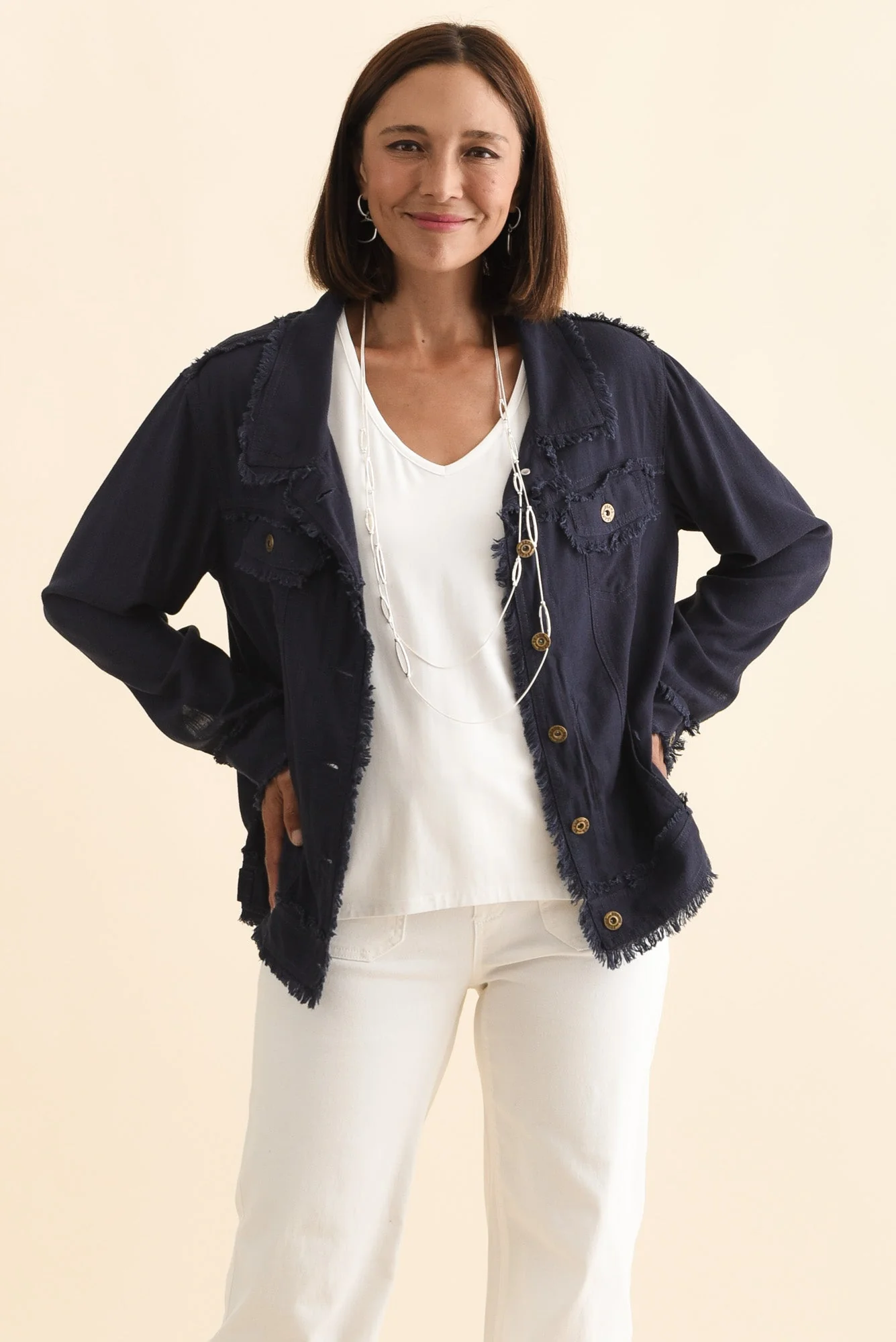 Oakley Navy Linen Frayed Jacket - Image 2