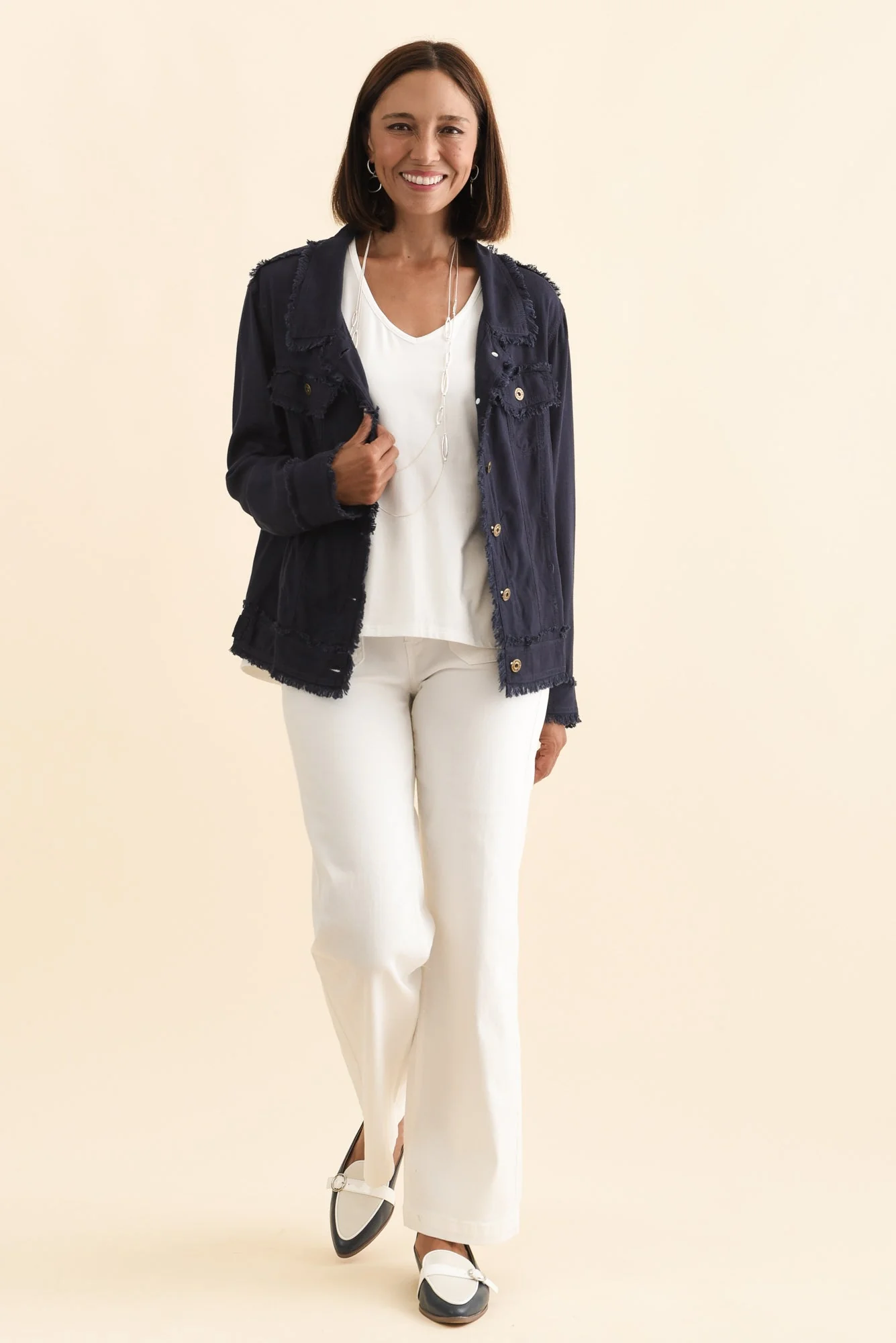 Oakley Navy Linen Frayed Jacket - Image 3
