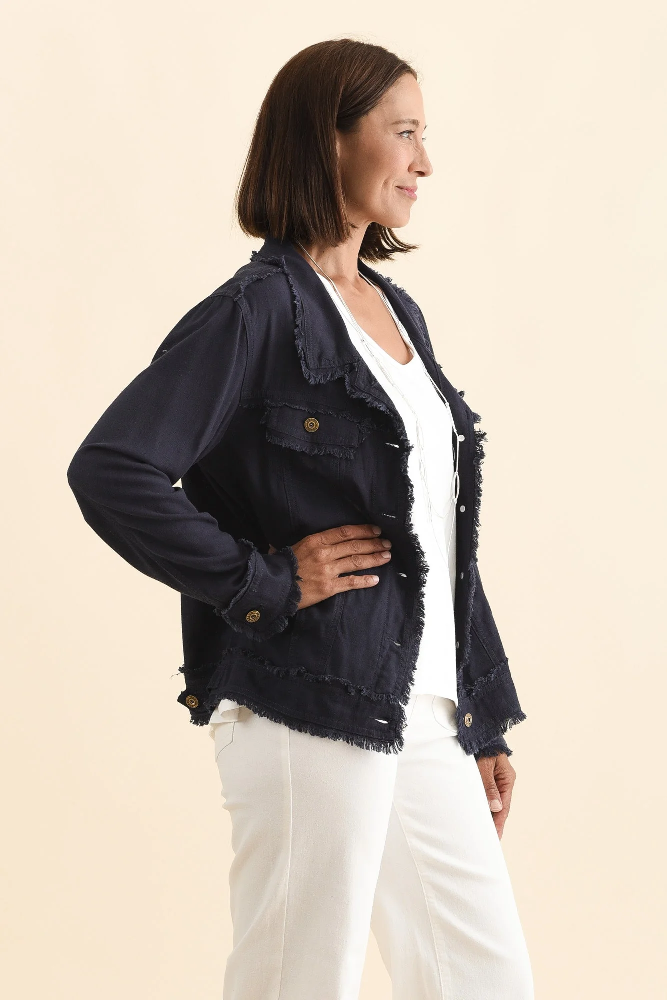 Oakley Navy Linen Frayed Jacket - Image 4