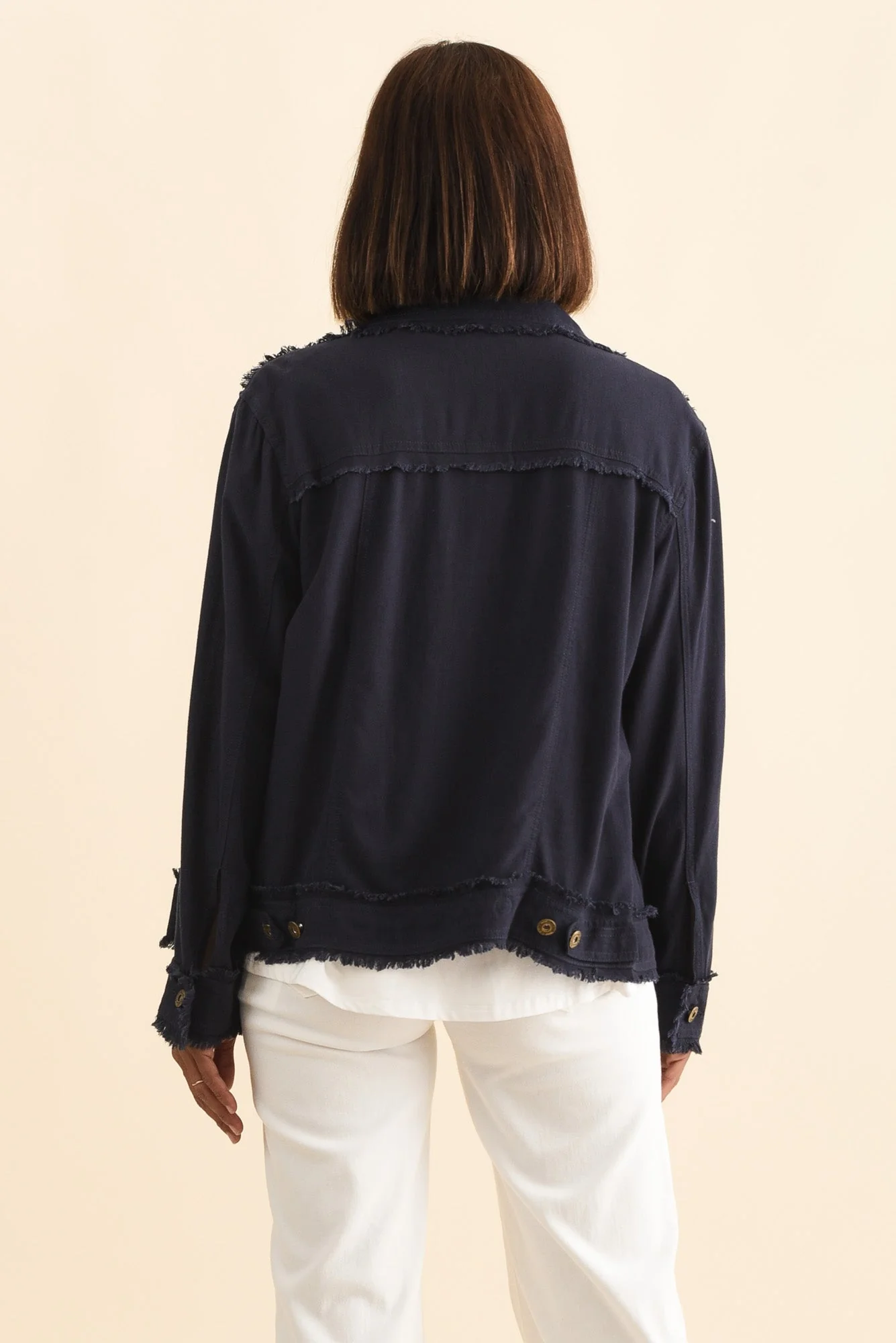 Oakley Navy Linen Frayed Jacket - Image 5