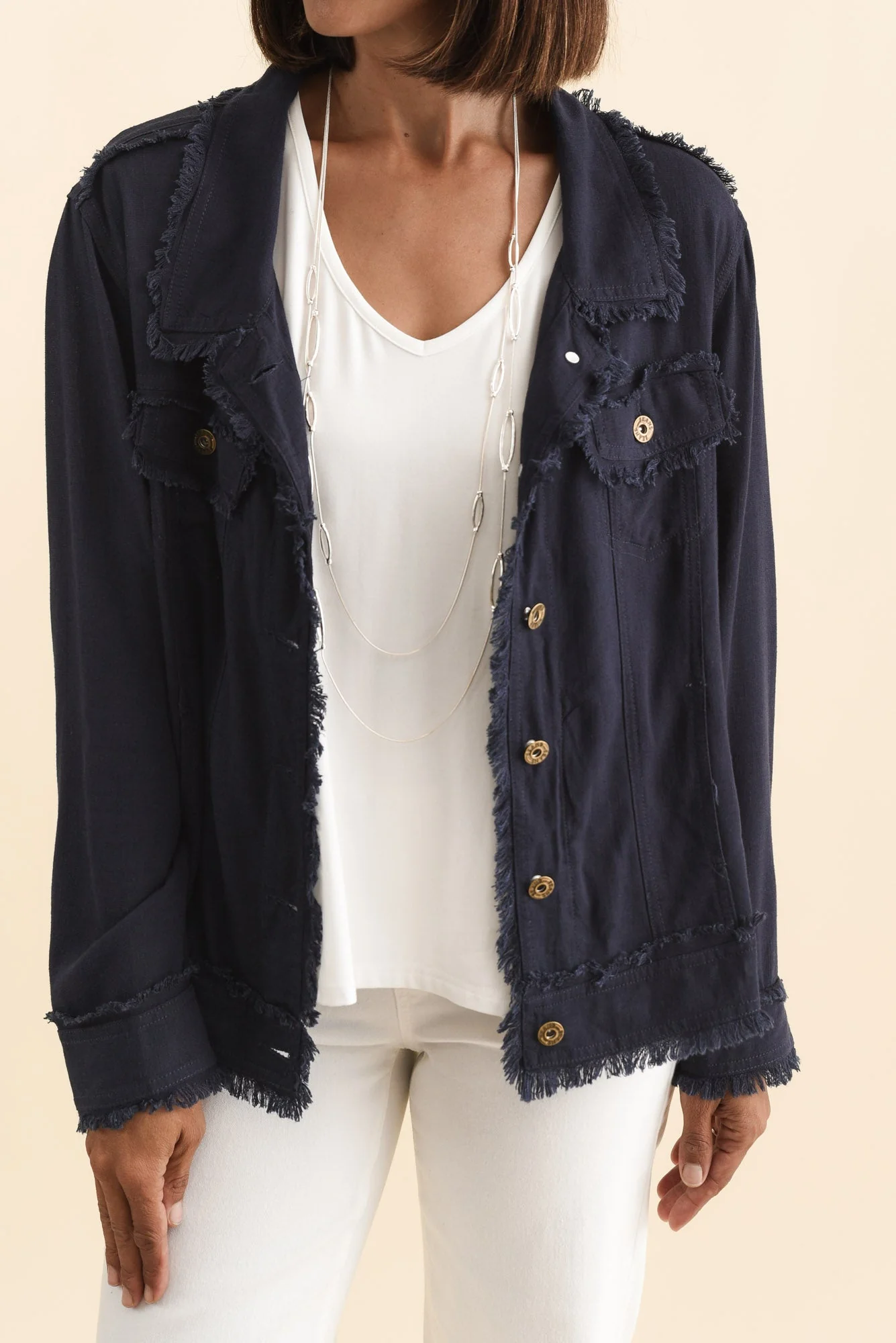 Oakley Navy Linen Frayed Jacket - Image 6