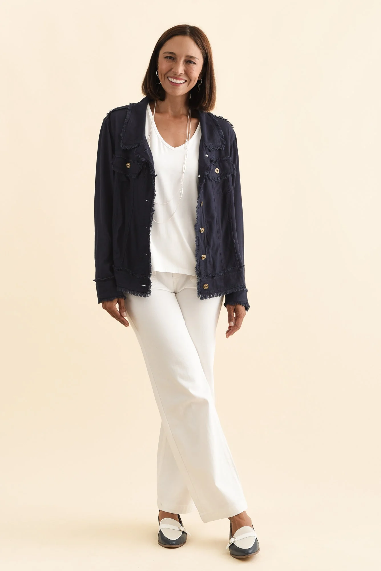 Oakley Navy Linen Frayed Jacket - Image 7