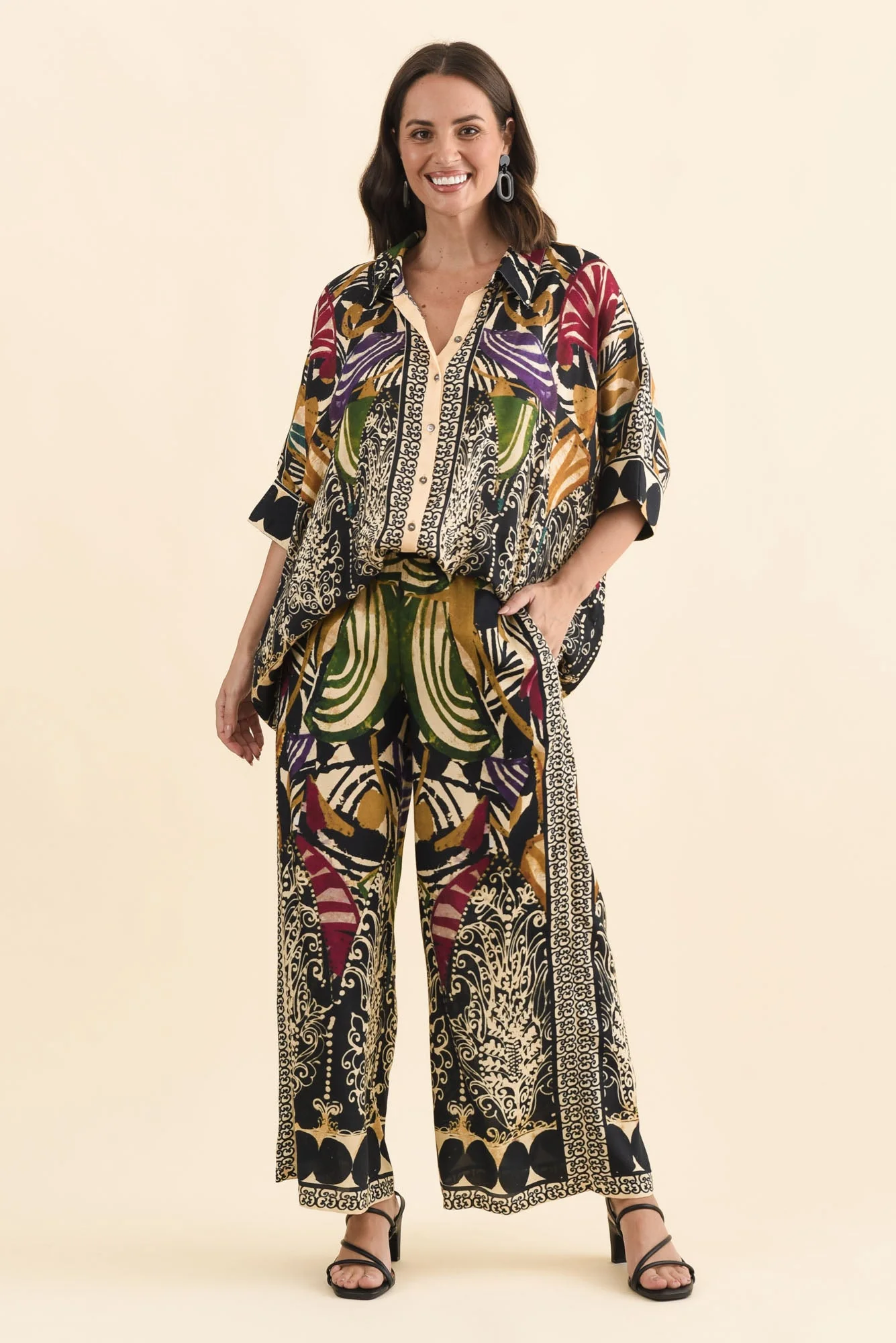 Odia Green Mosaic Wide Leg Pants - Image 6