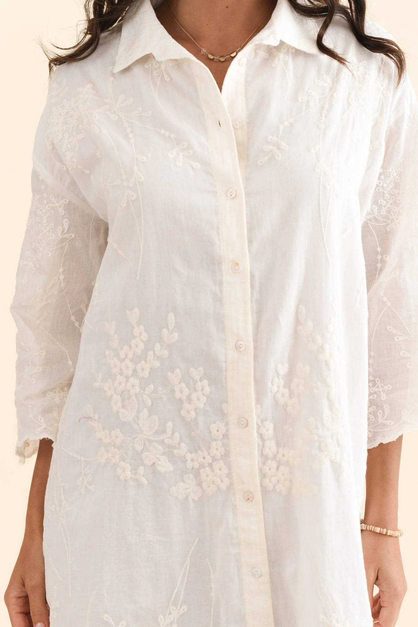 Offredo White Cotton Embroidered Shirt Dress - Image 2