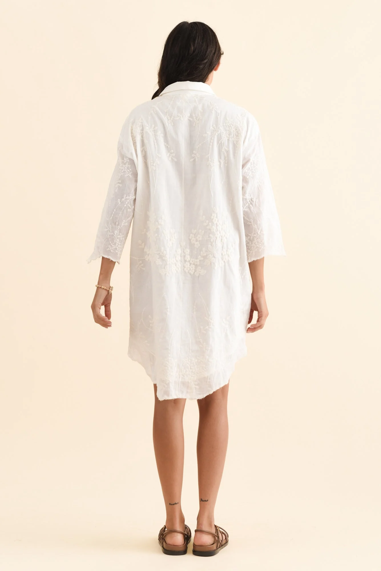 Offredo White Cotton Embroidered Shirt Dress - Image 5