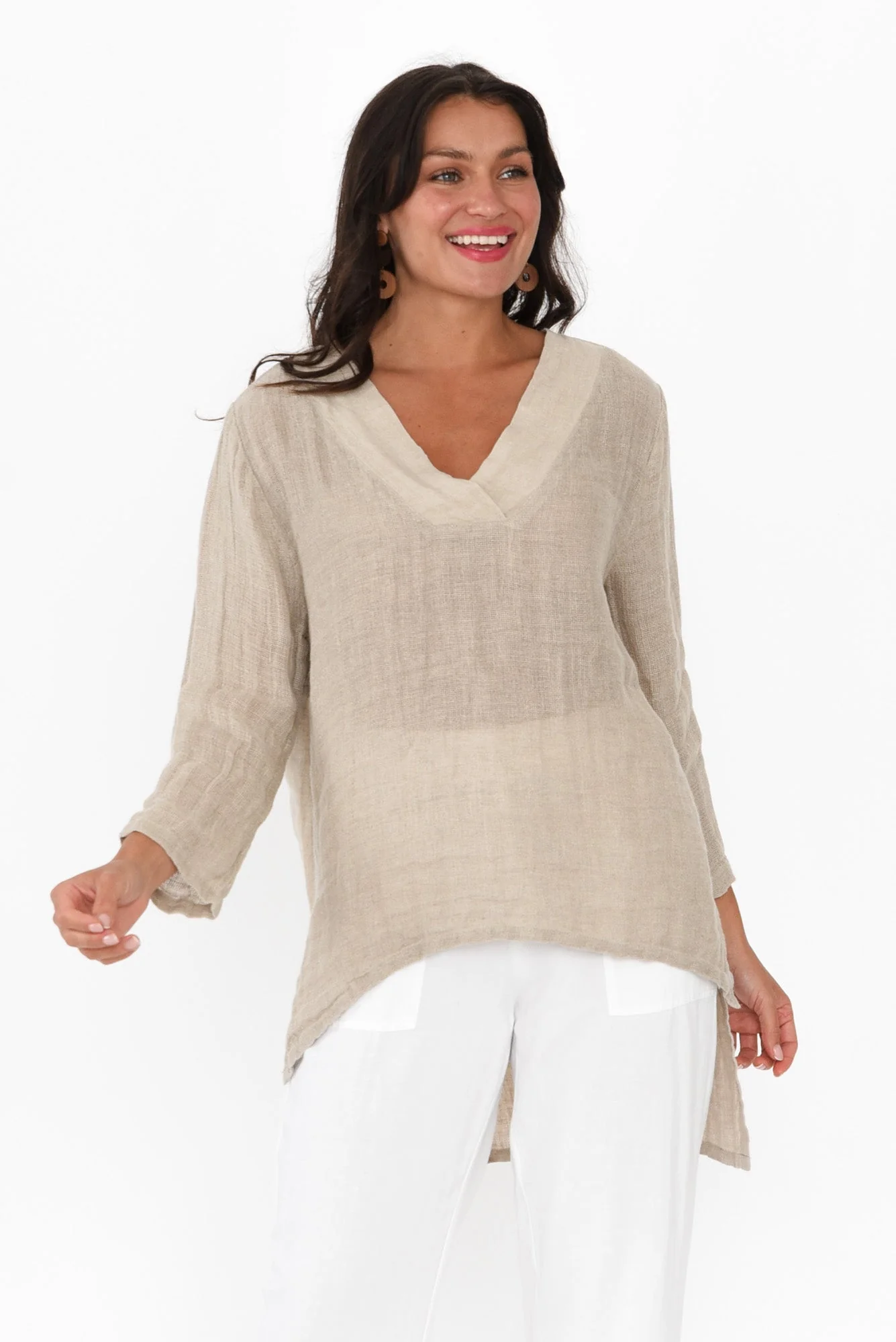 Ofi Natural Linen Tunic Top - Image 2