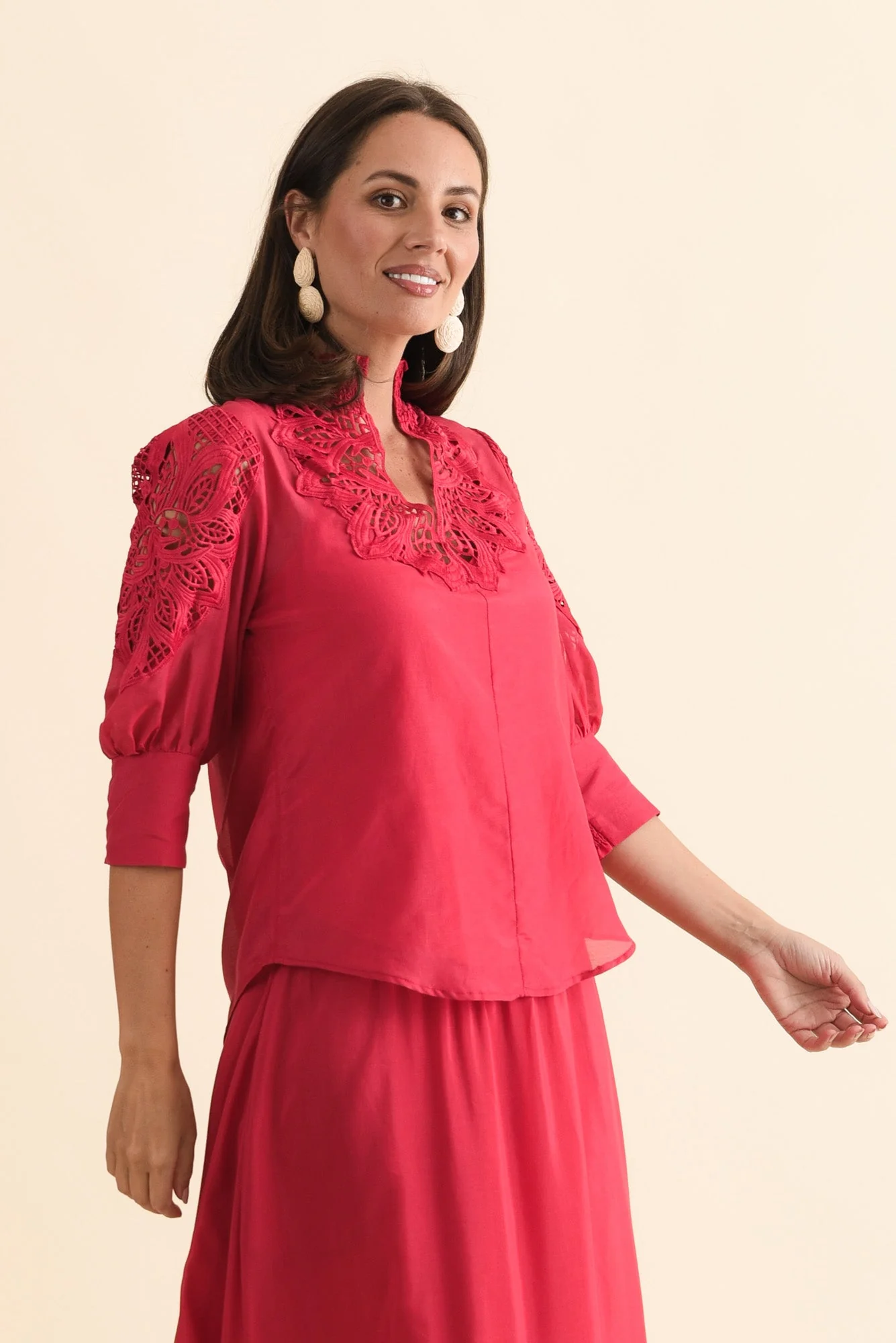 Oleander Ruby Cotton Silk Blouse - Image 3
