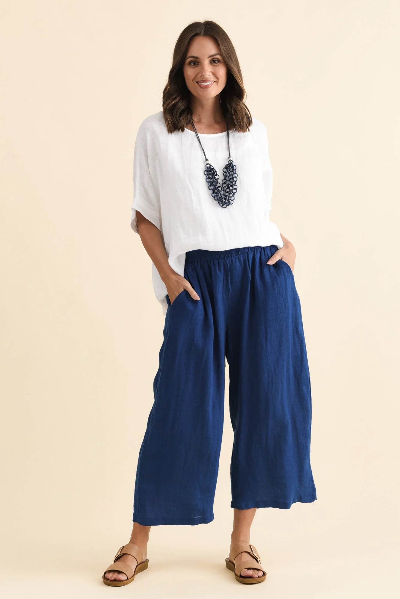Olga Cobalt Linen Wide Leg Pants - Image 2