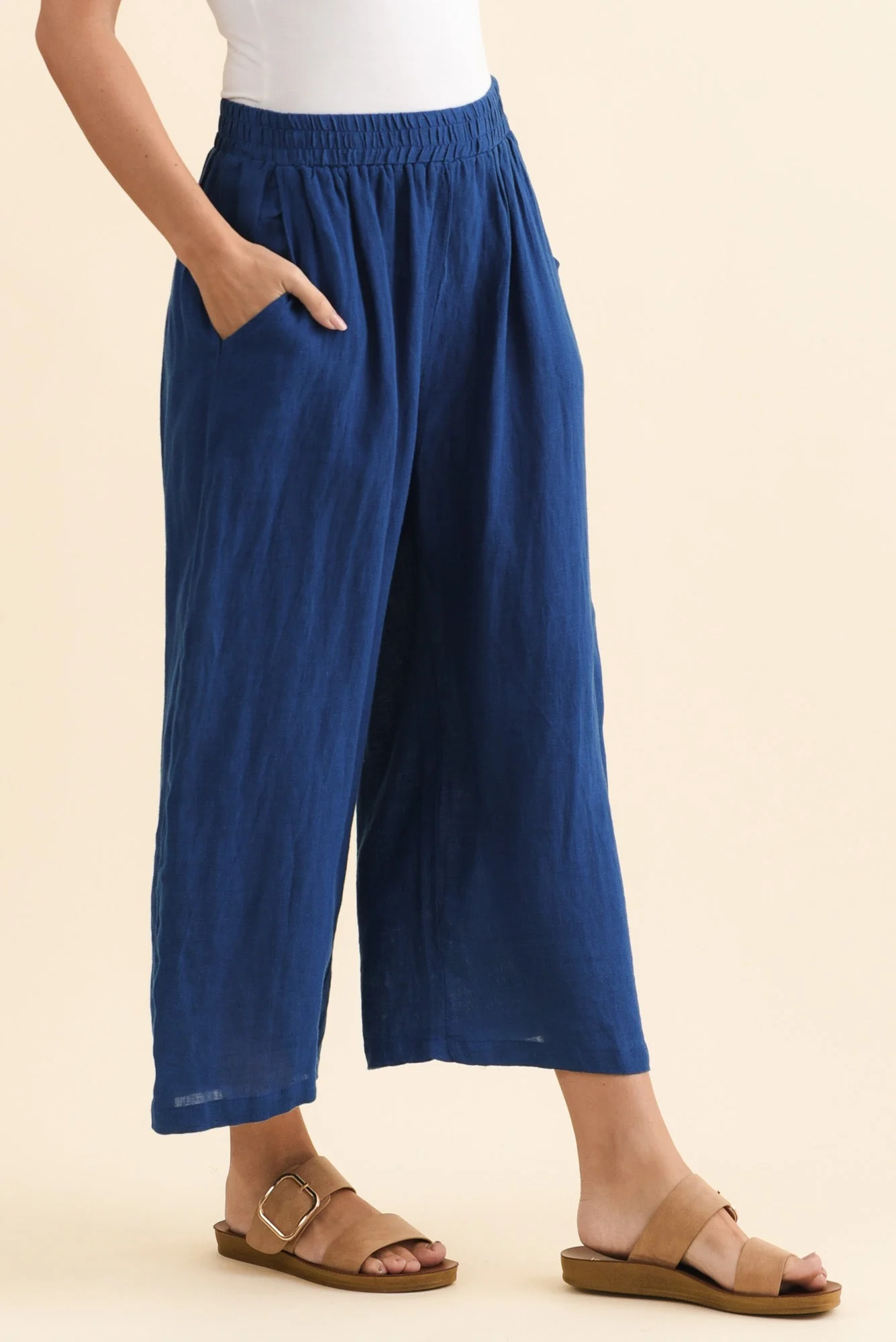 Olga Cobalt Linen Wide Leg Pants - Image 3