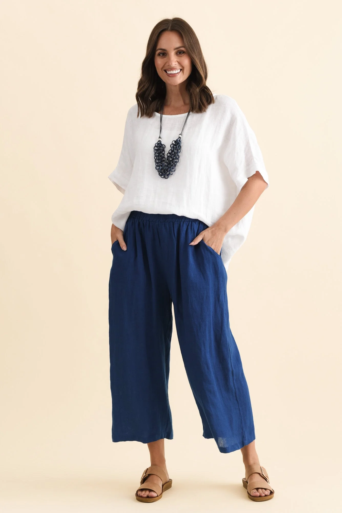 Olga Cobalt Linen Wide Leg Pants - Image 6