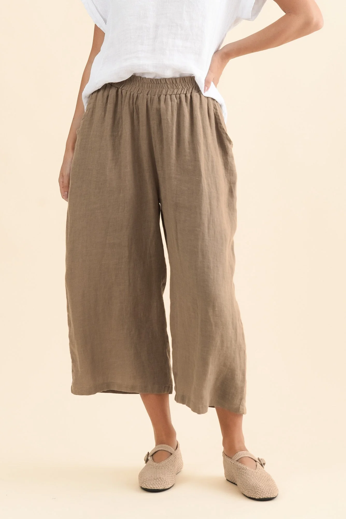 Olga Mocha Linen Wide Leg Pants - Image 2