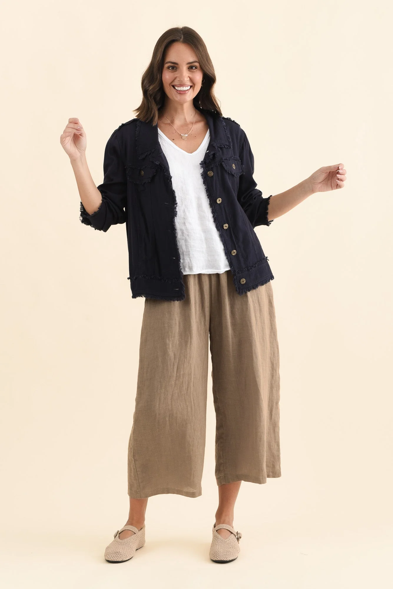 Olga Mocha Linen Wide Leg Pants - Image 3