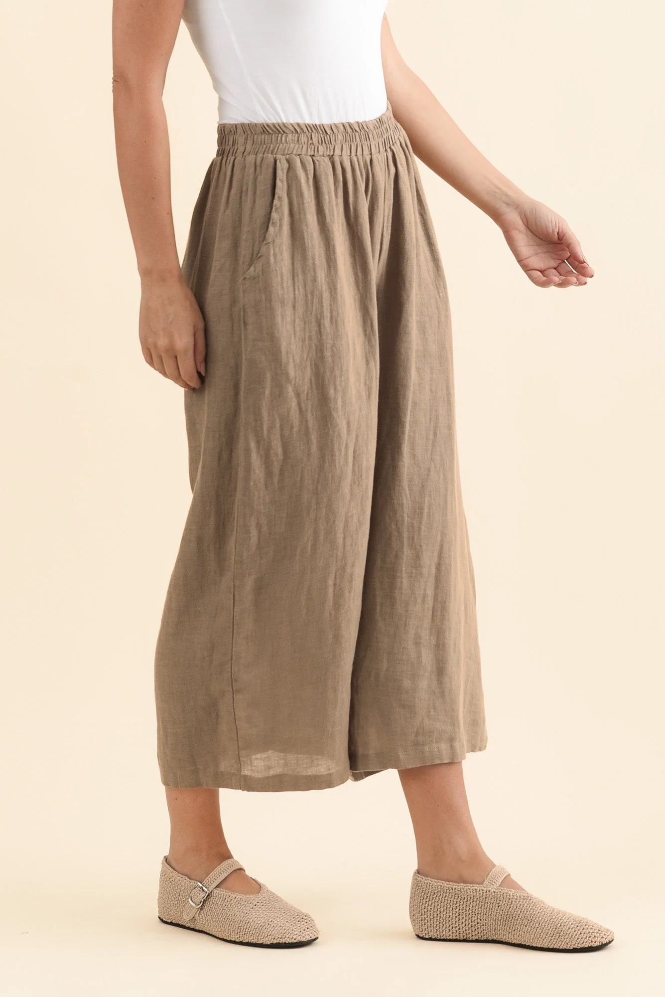 Olga Mocha Linen Wide Leg Pants - Image 4