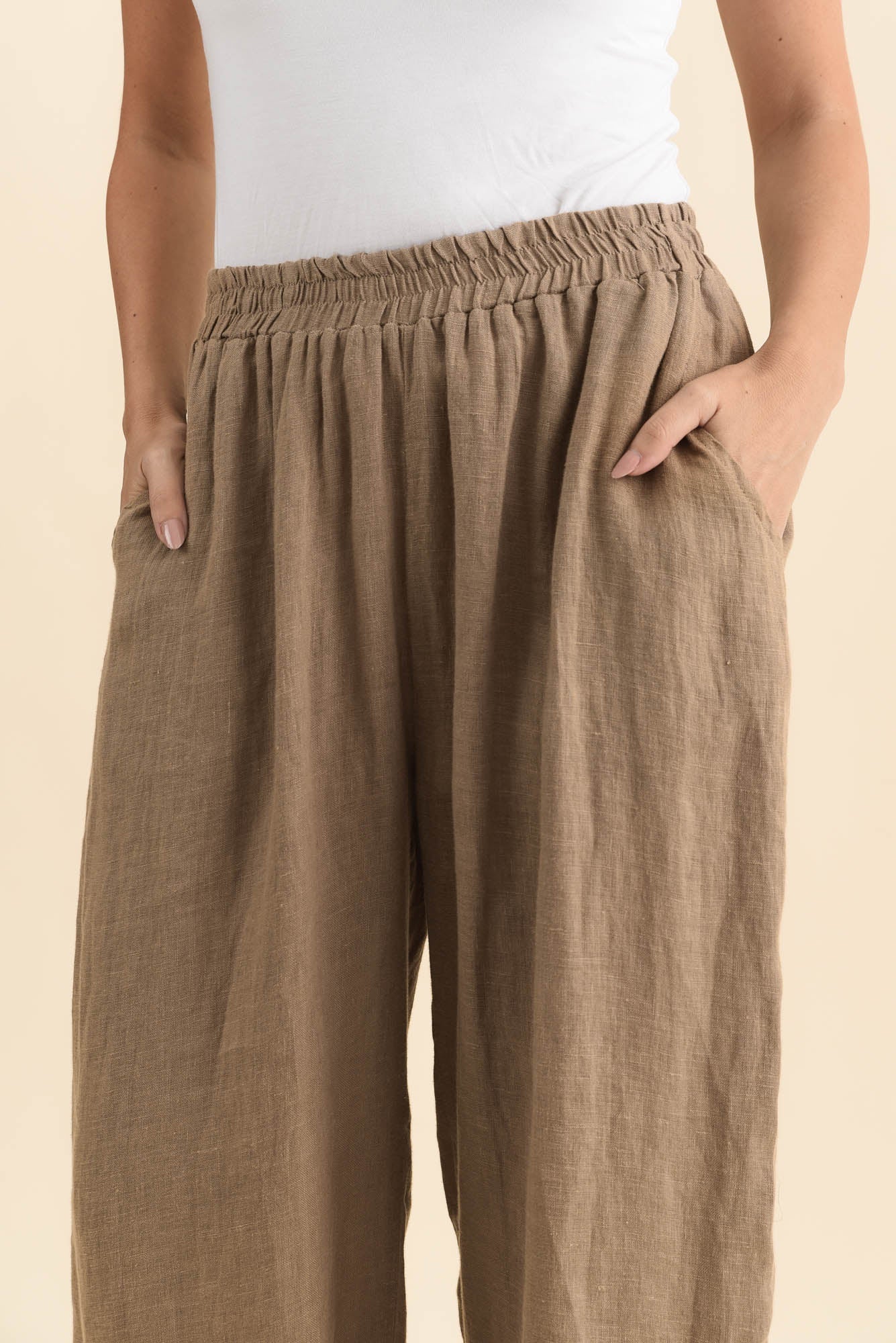 Olga Mocha Linen Wide Leg Pants - Image 6
