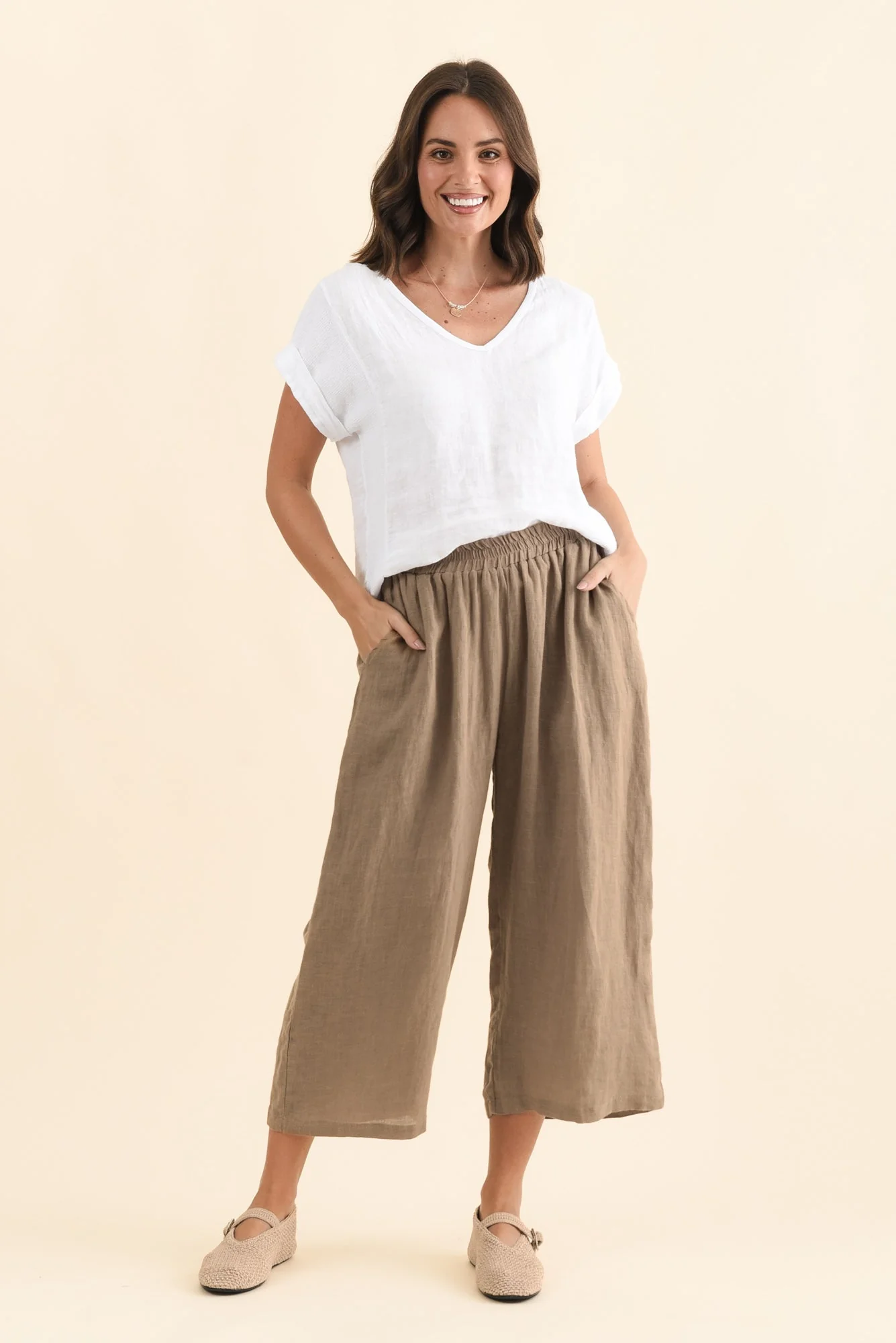 Olga Mocha Linen Wide Leg Pants - Image 7