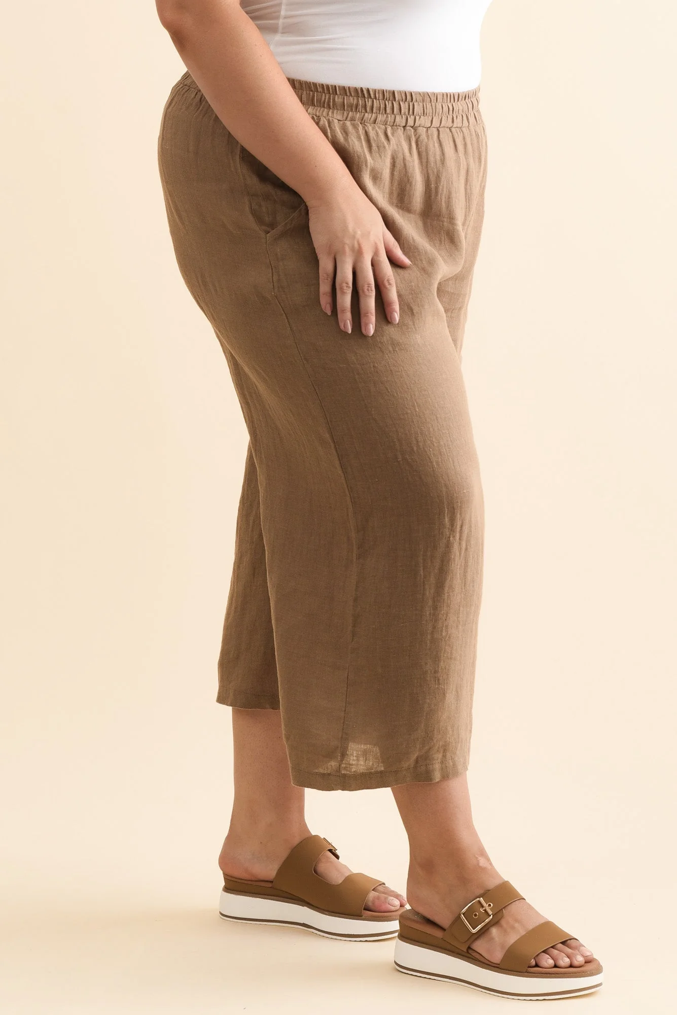 Olga Mocha Linen Wide Leg Pants - Image 9