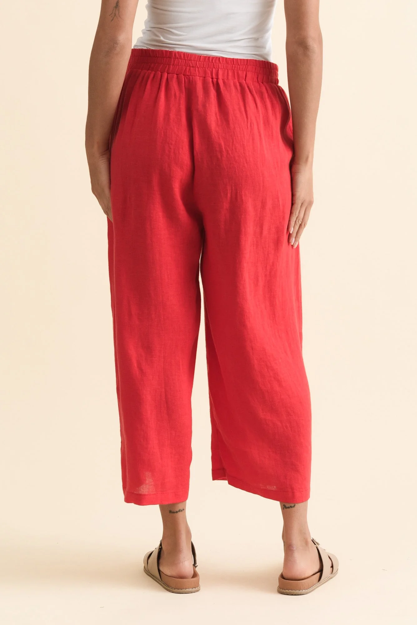 Olga Red Linen Wide Leg Pants - Image 4