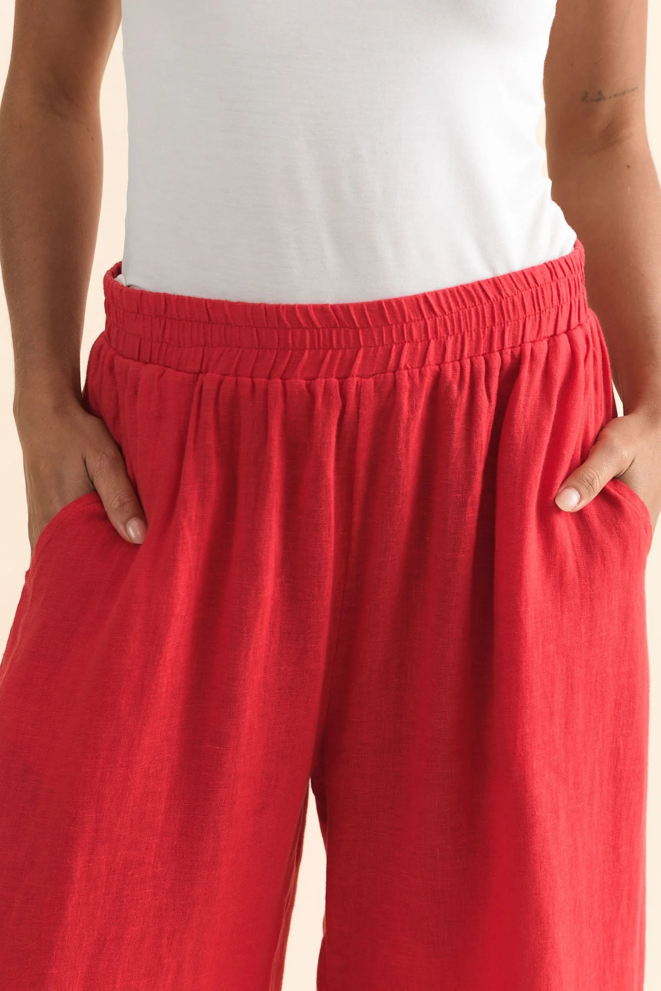 Olga Red Linen Wide Leg Pants - Image 5