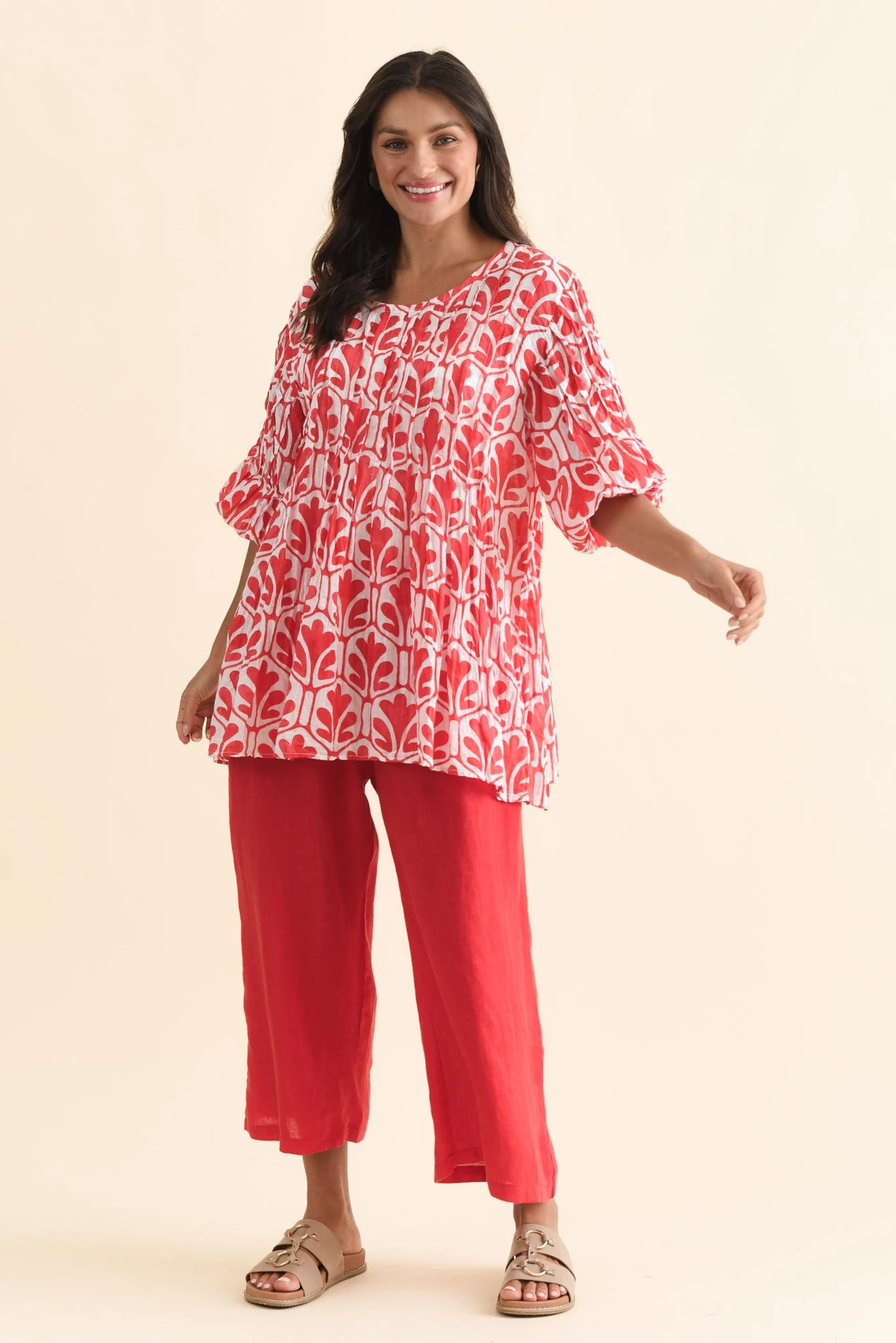 Olga Red Linen Wide Leg Pants - Image 6