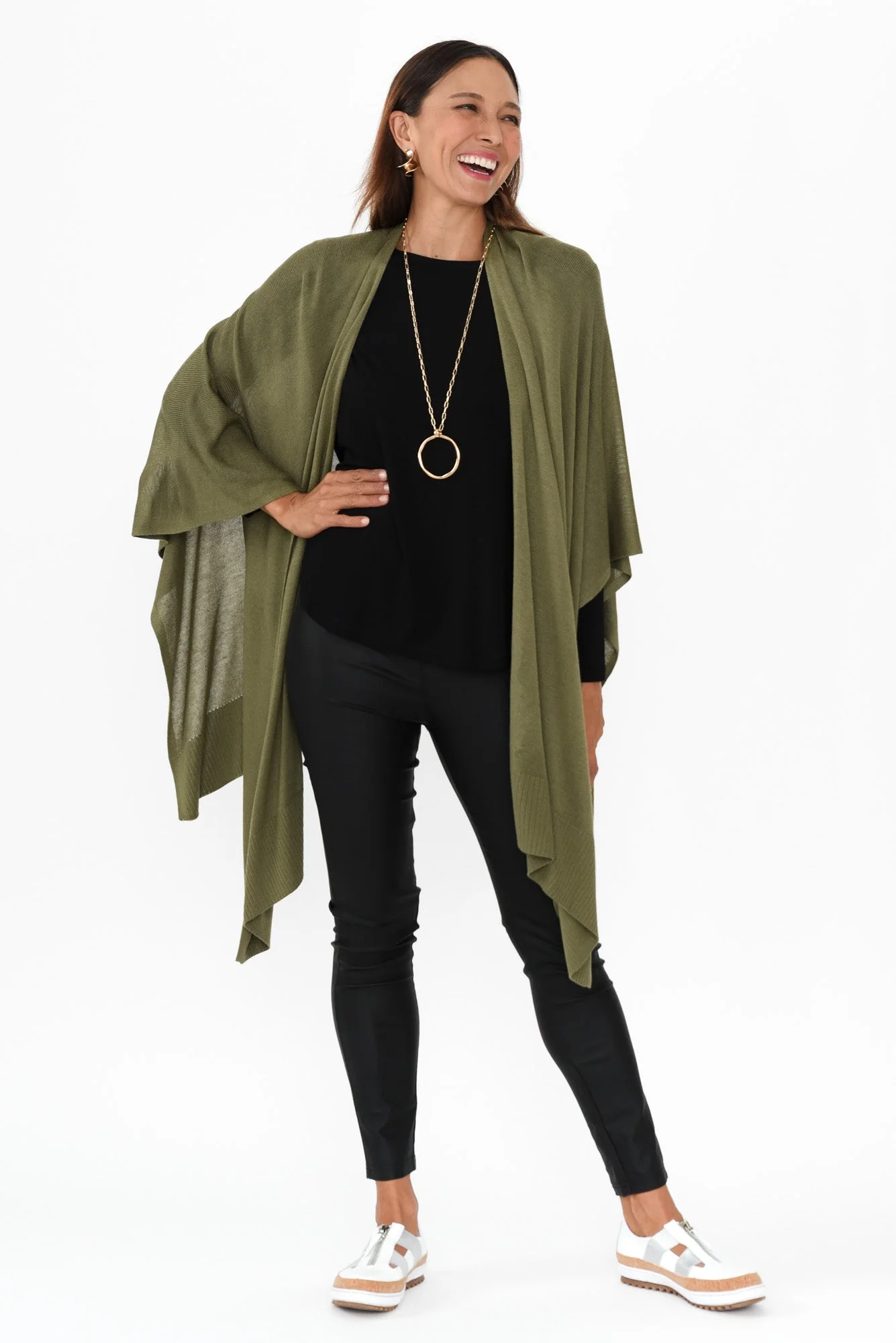 Olive Bamboo Cashmere Knit Wrap - Image 6