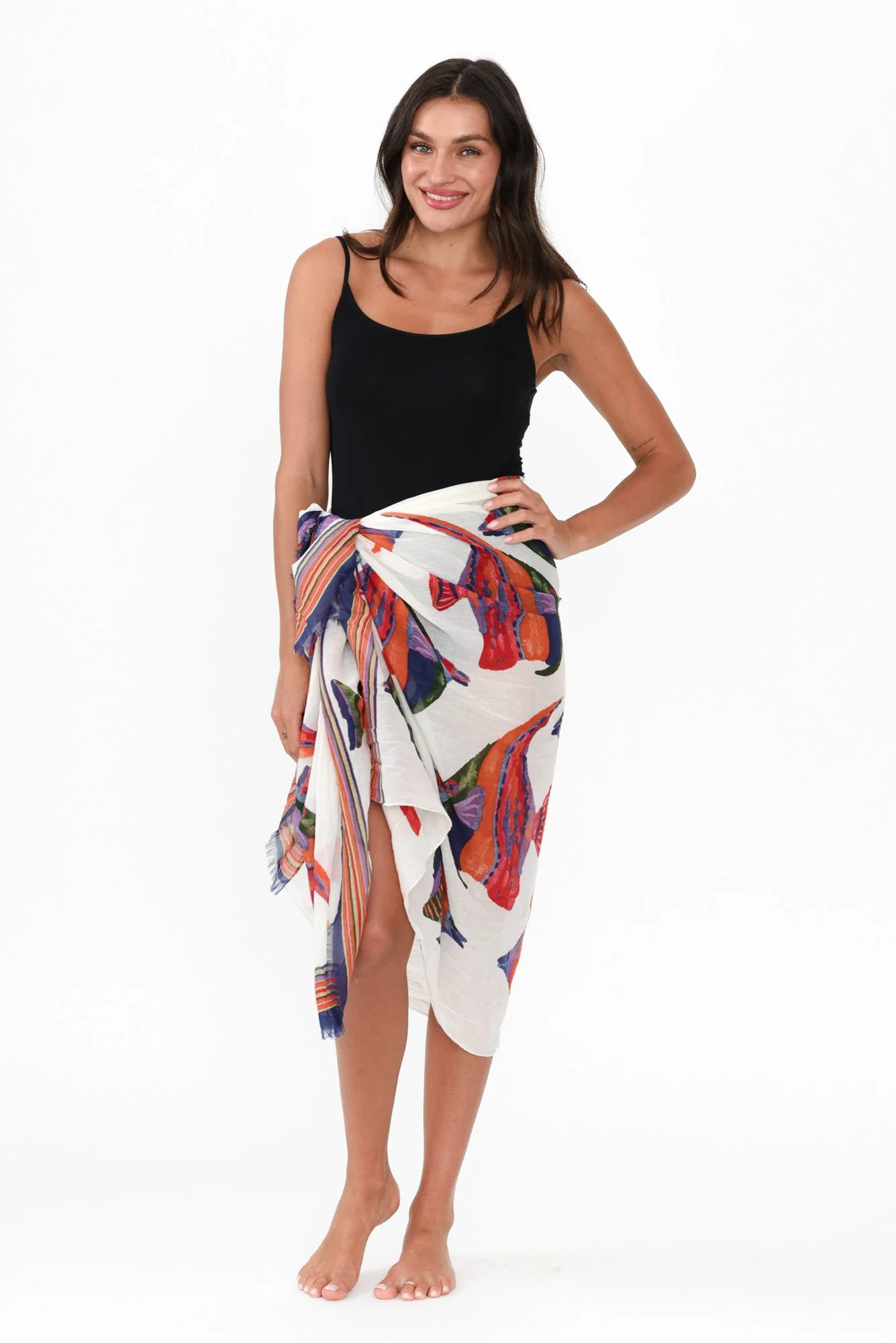 Omano White Sea Fringed Sarong - Image 5