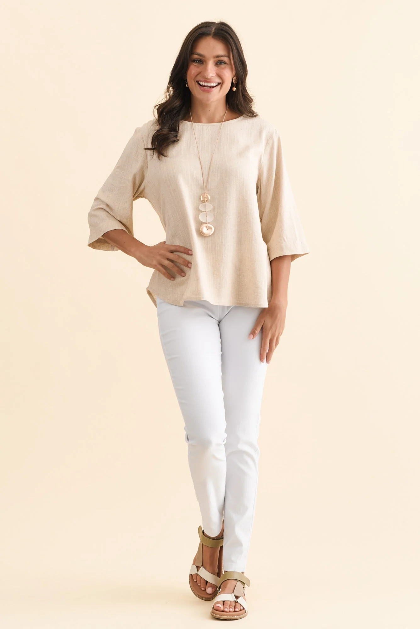 Ophelia Beige Scoop Neck Top - Image 2