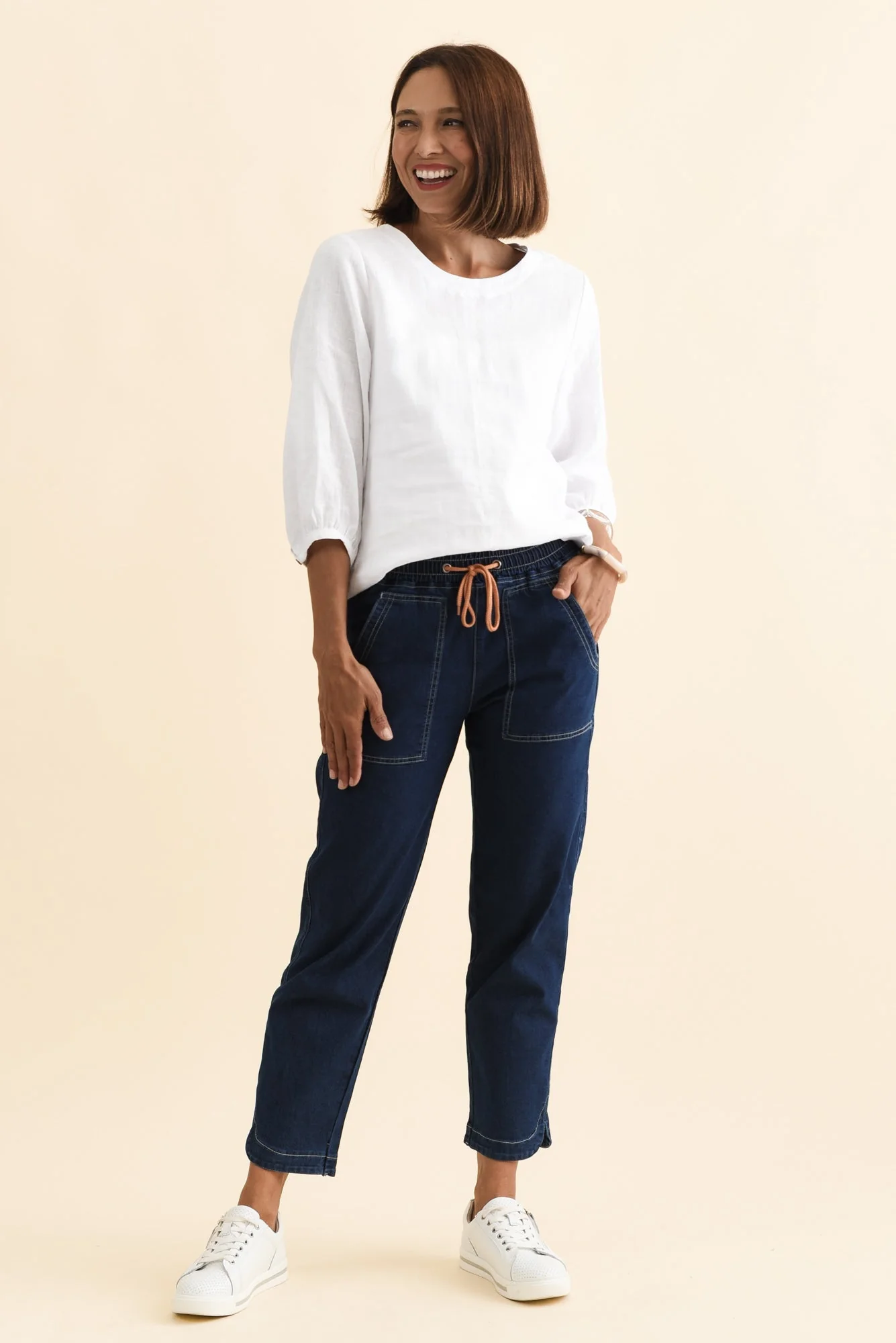 Orbe Indigo Denim Drawstring Jeans - Image 2