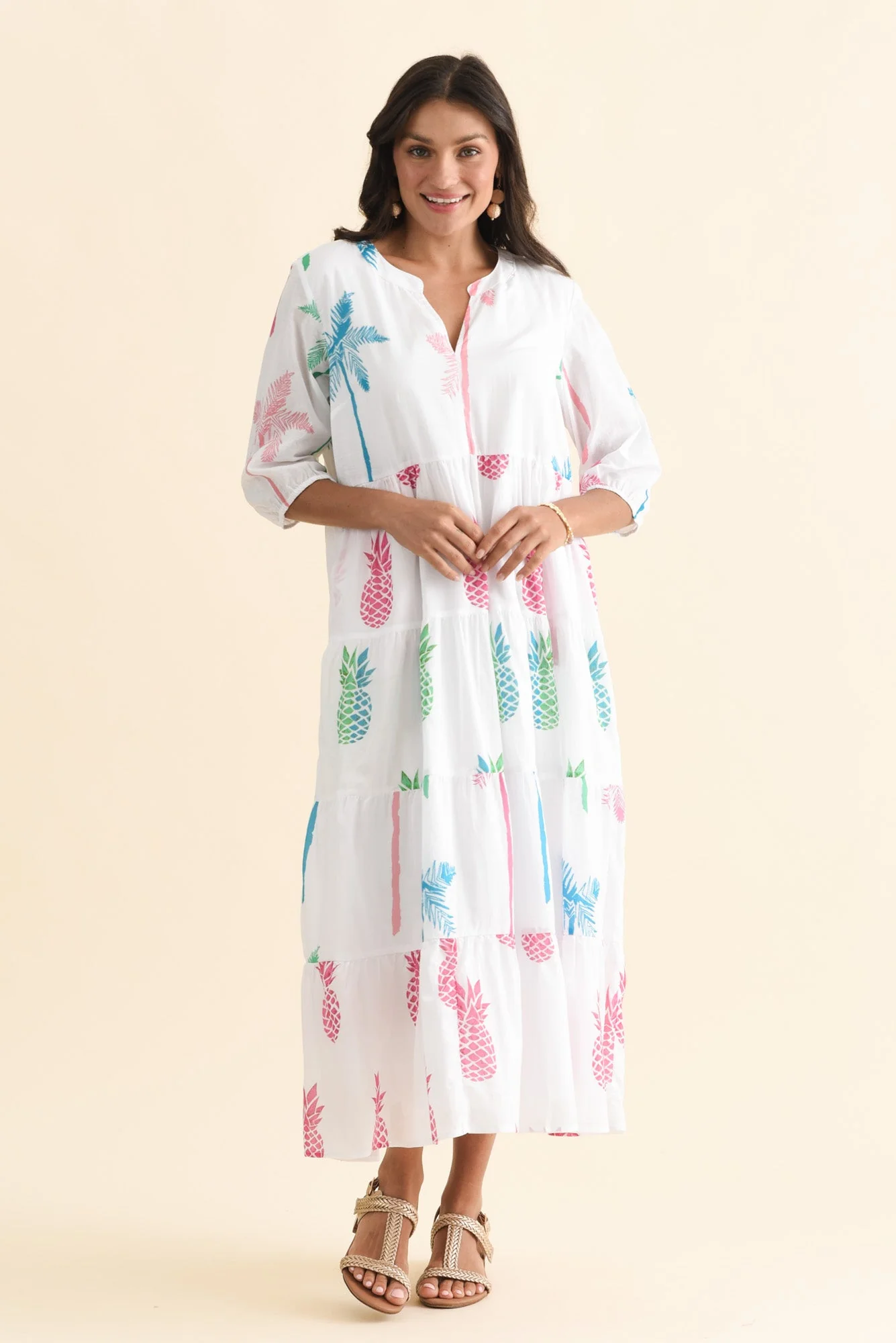 Oren White Tropical Cotton Tier Dress - Image 6