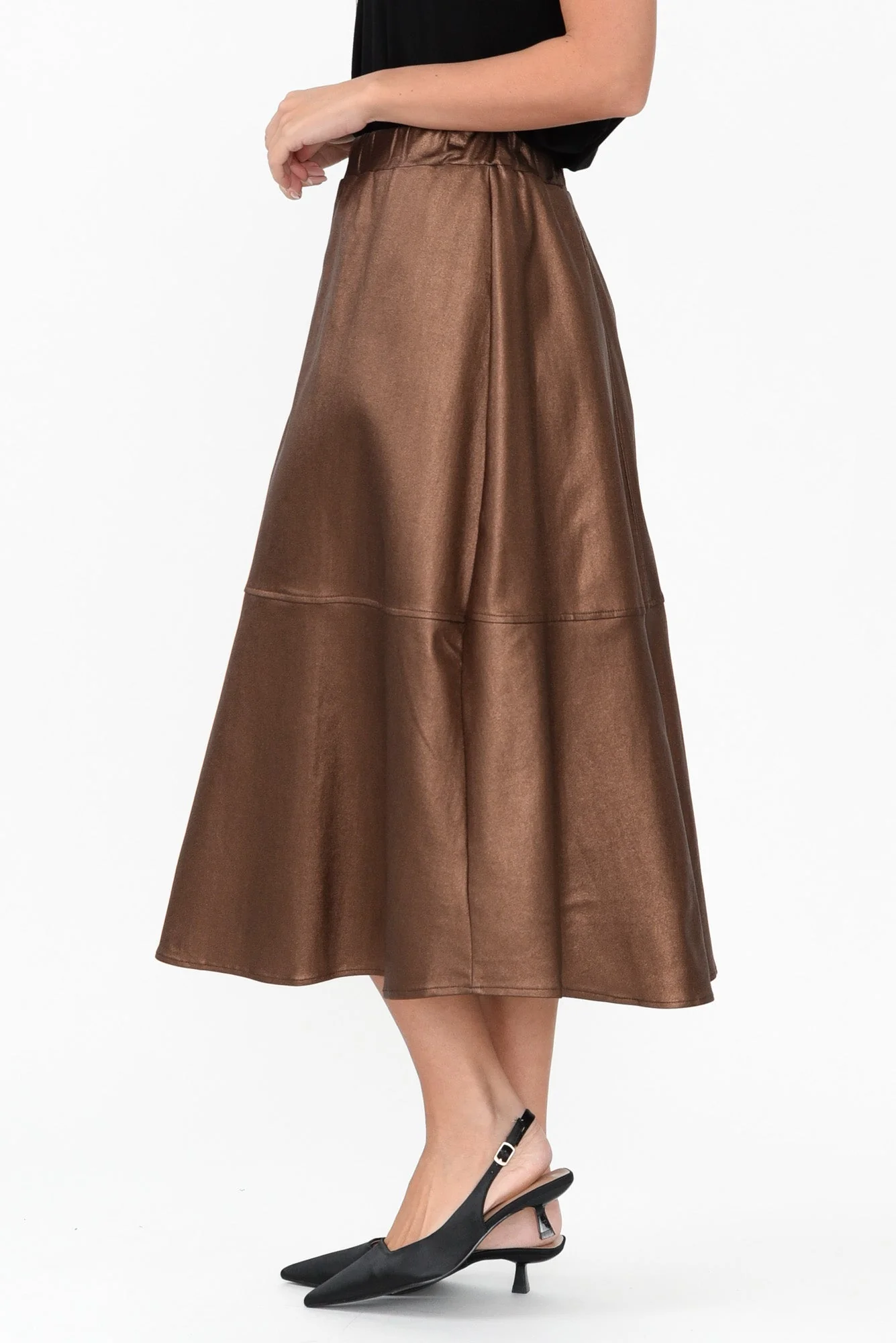 Oriel Bronze Faux Leather Midi Skirt - Image 5