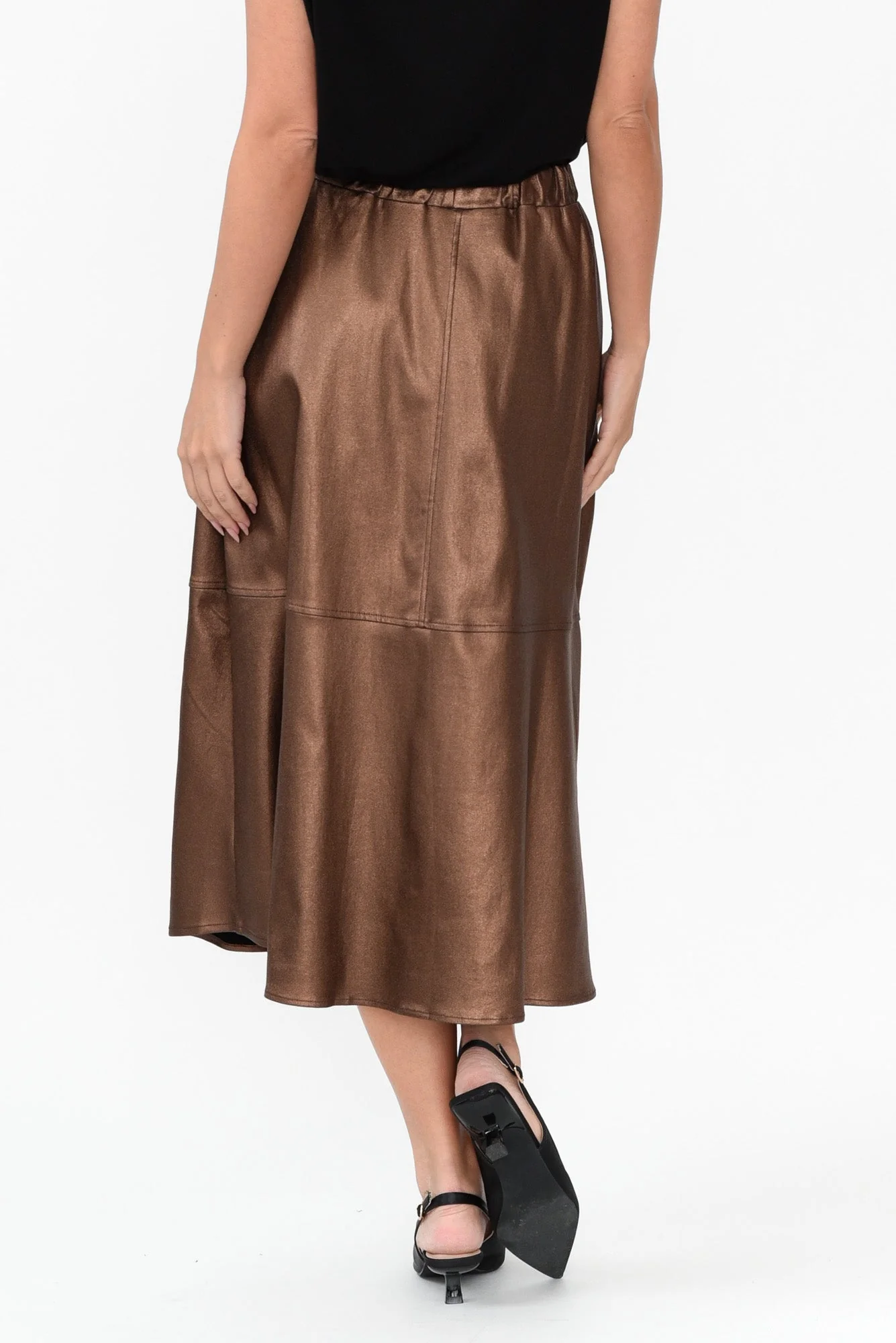 Oriel Bronze Faux Leather Midi Skirt - Image 6