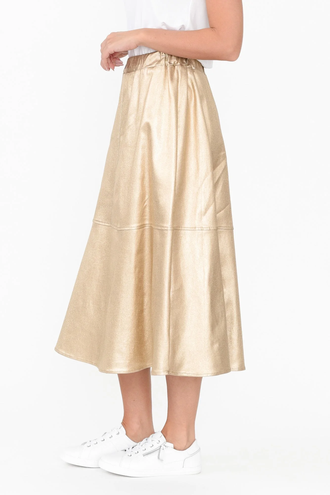 Oriel Gold Faux Leather Midi Skirt - Image 4