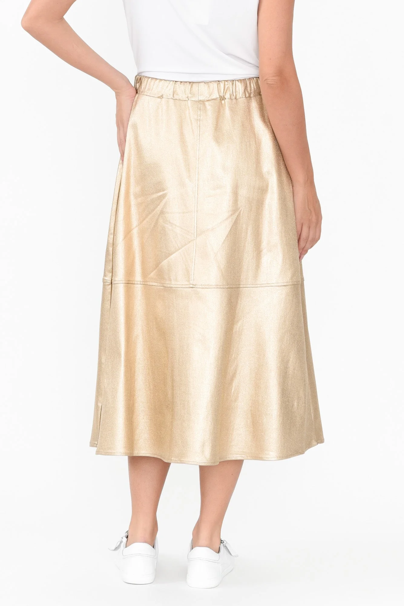 Oriel Gold Faux Leather Midi Skirt - Image 5