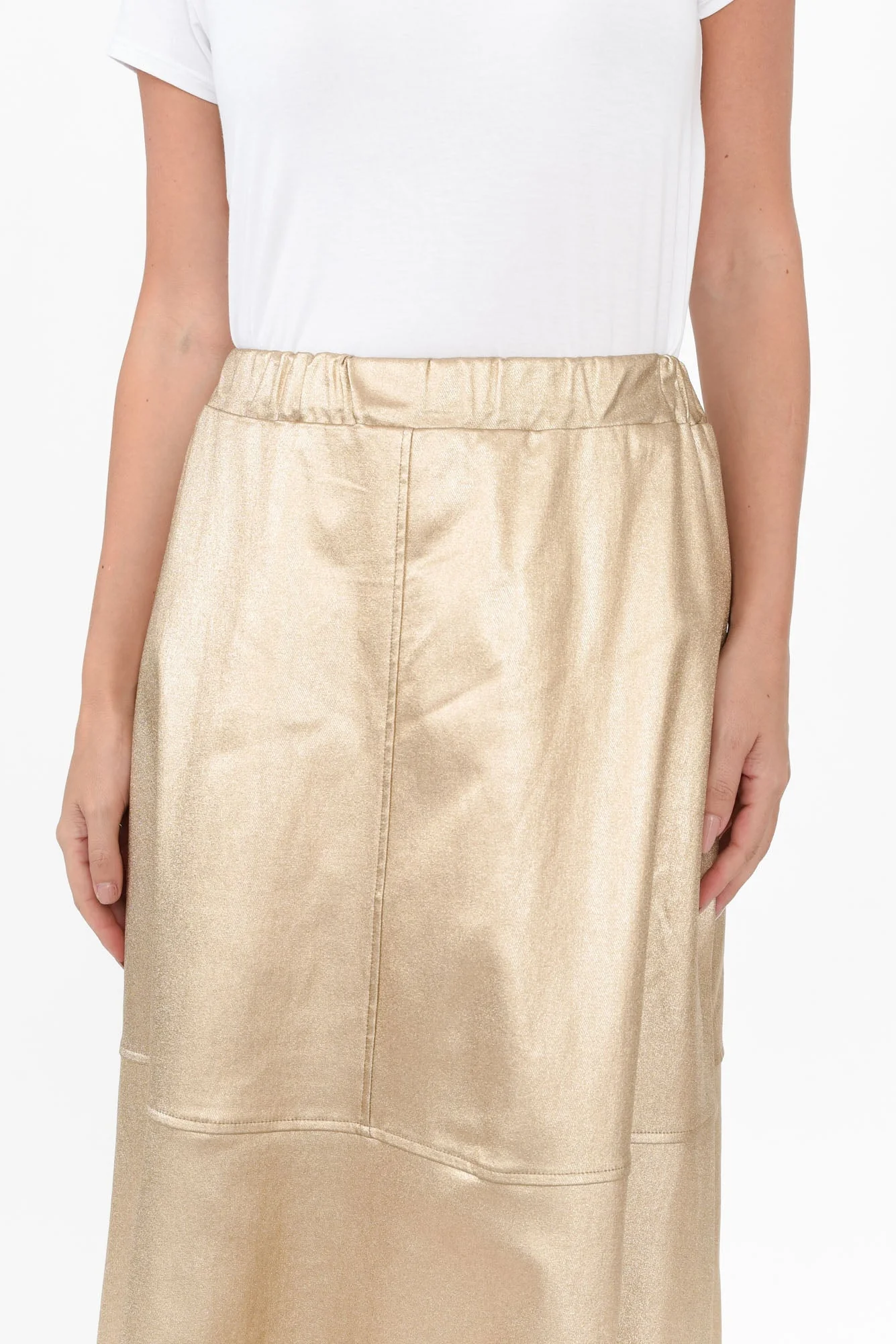 Oriel Gold Faux Leather Midi Skirt - Image 6