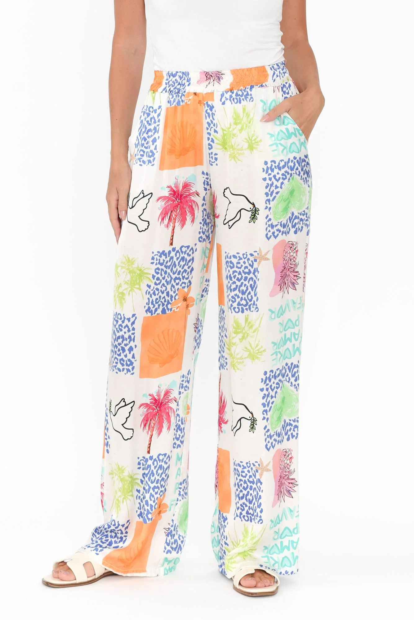 Orina White Jungle Wide Leg Pants - Image 2