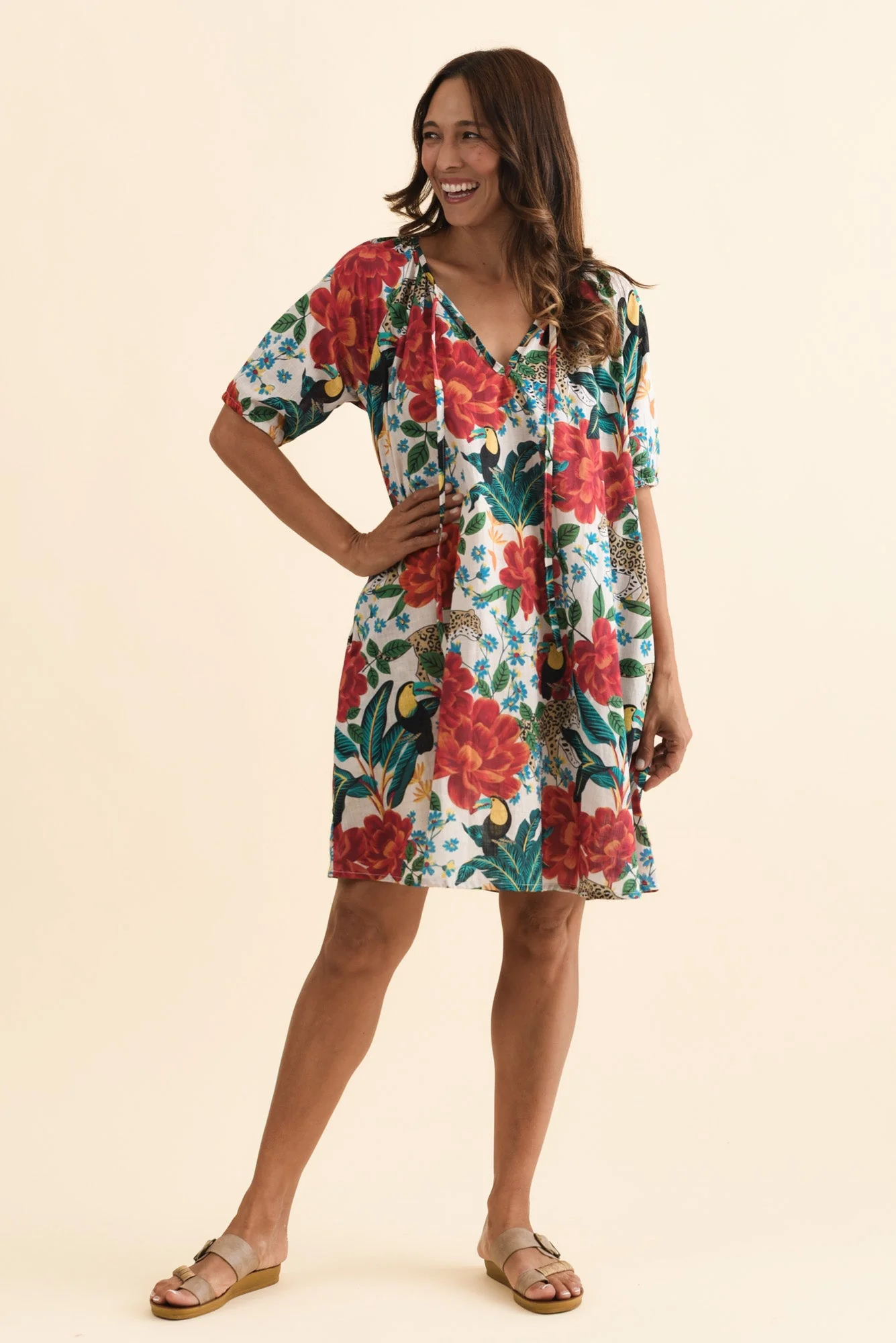 Orion Red Jungle Cotton Dress - Image 2