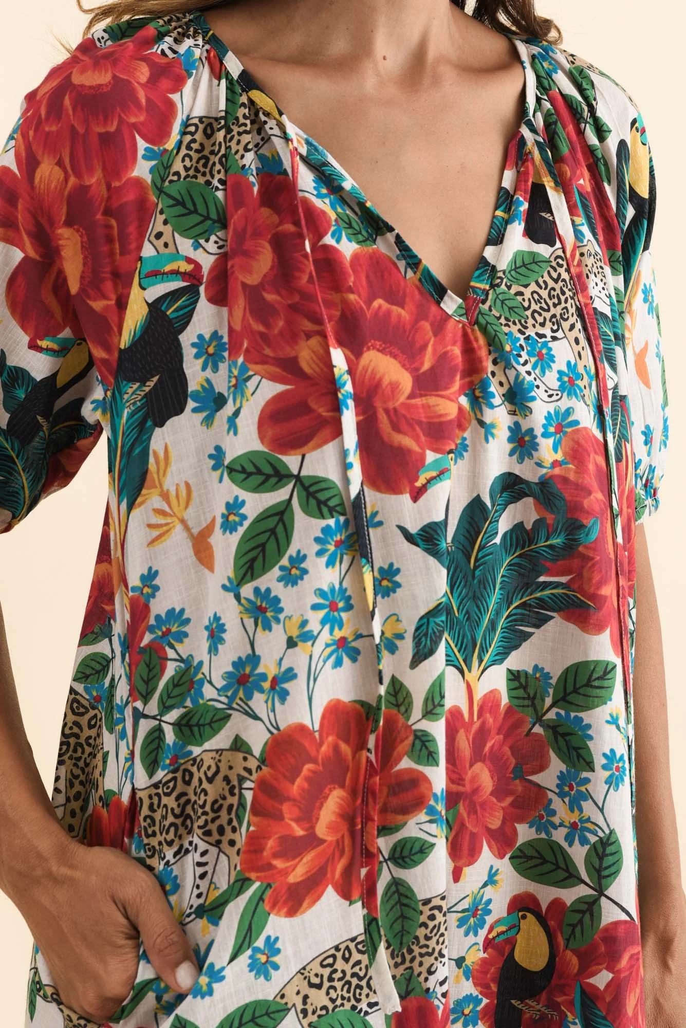 Orion Red Jungle Cotton Dress - Image 5