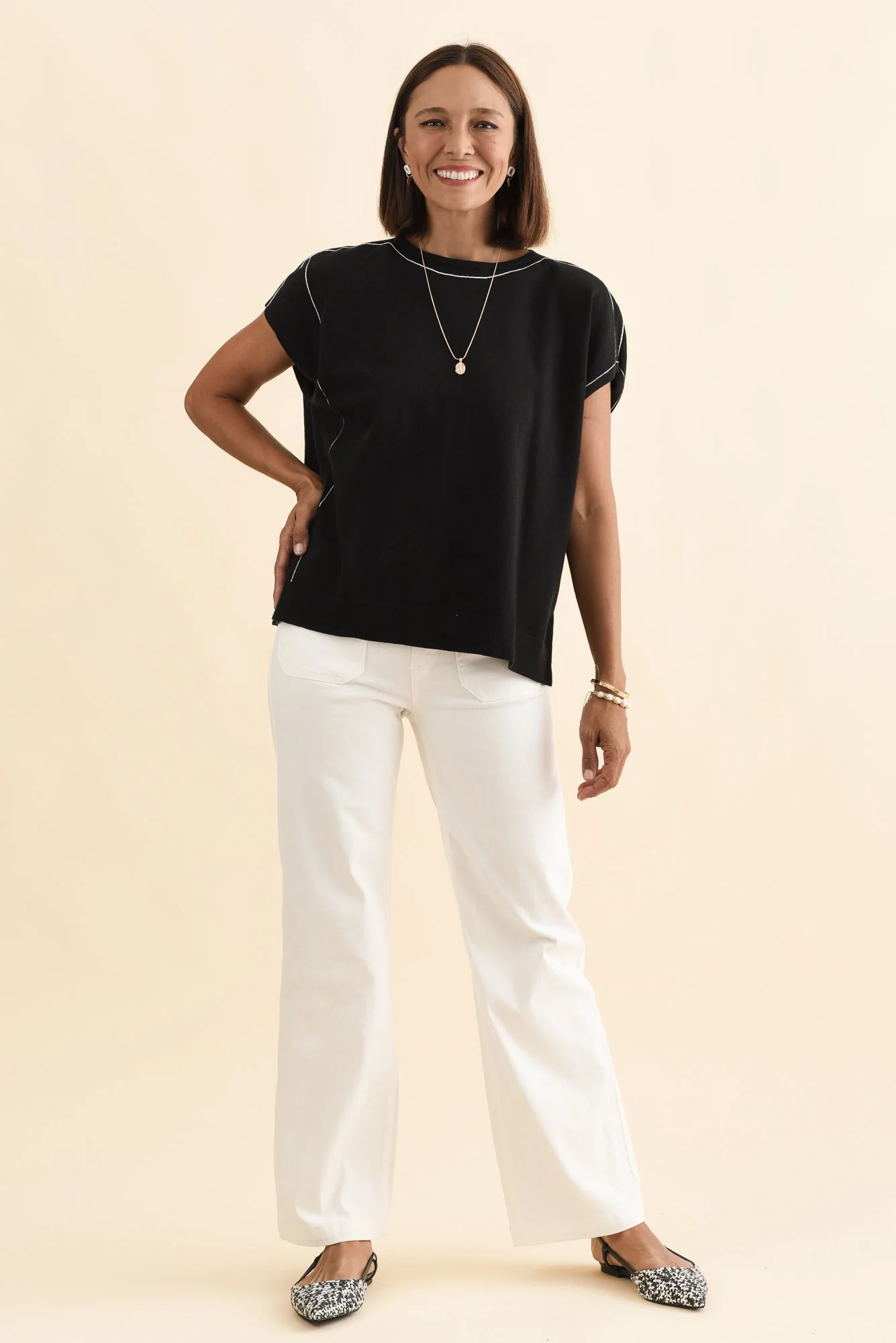 Orla Black Cotton Blend Knit Top - Image 2