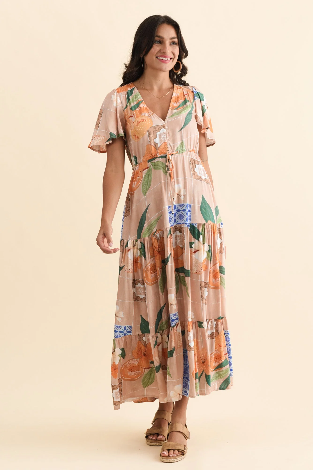 Orson Apricot Floral Tier Dress - Image 2
